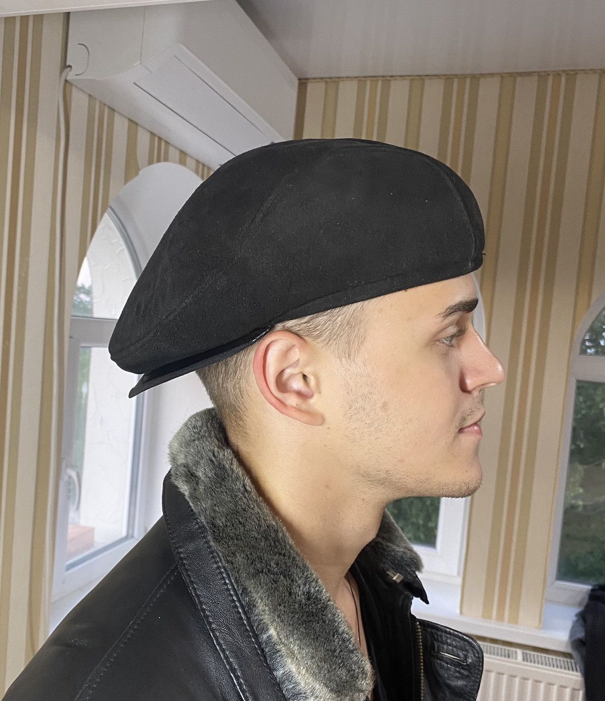 If Six Was Nine Black fur archive Suede Flat Newsboy Baker Boy Cabbie Cap Size ONE SIZE - 5 Thumbnail