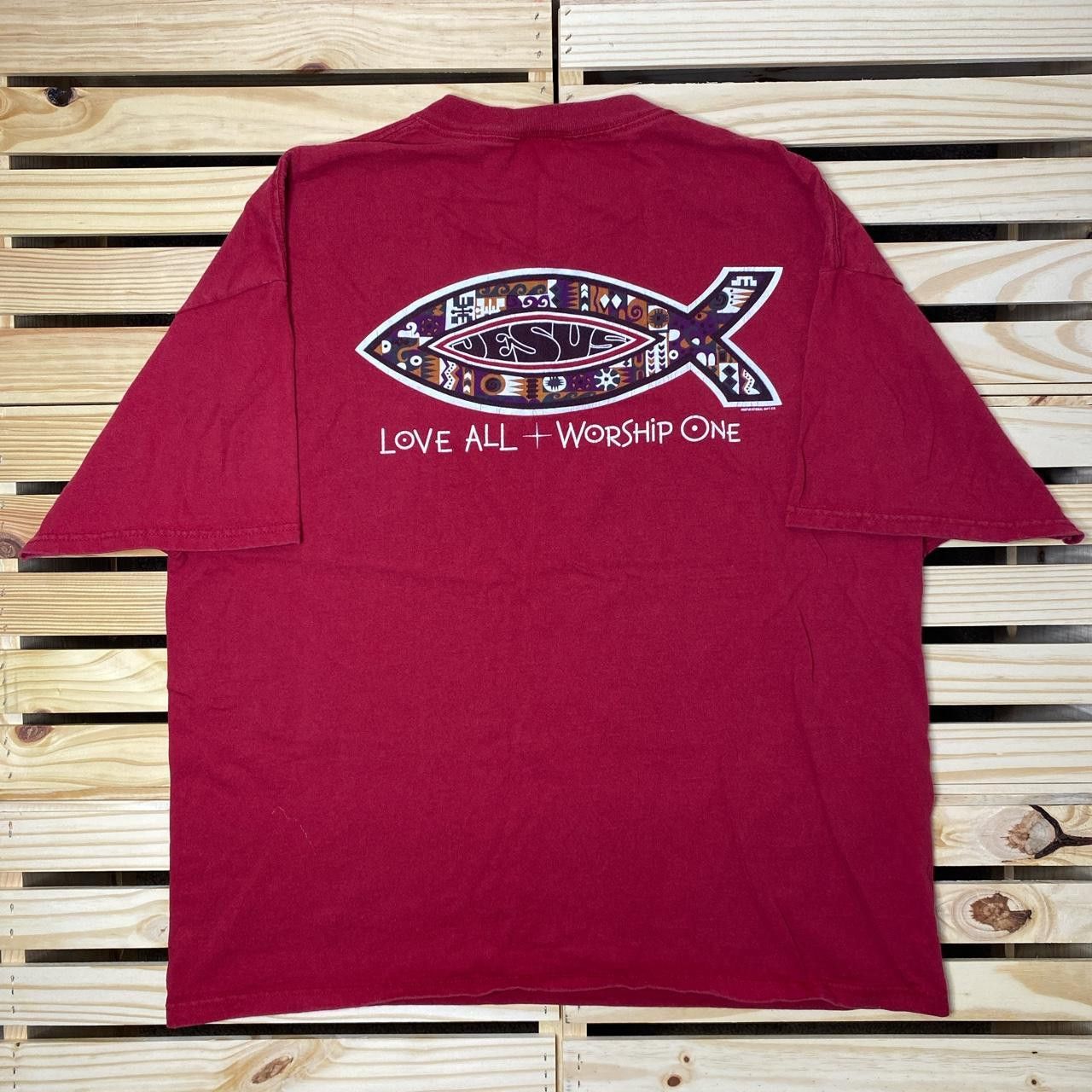 Delta Vintage Love All + Worship One Red Jesus Fish Tee Size XL Size US XL / EU 56 / 4 - 1 Thumbnail