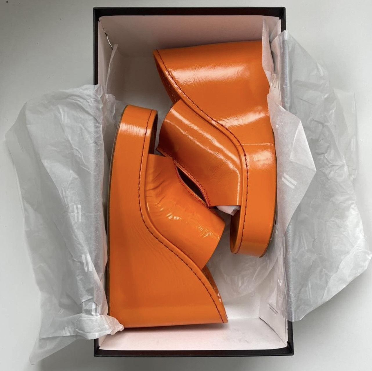 Miista Miista Rhea Platform Sandal Heels in Orange Leather Size US 8 / IT 38 - 8 Thumbnail