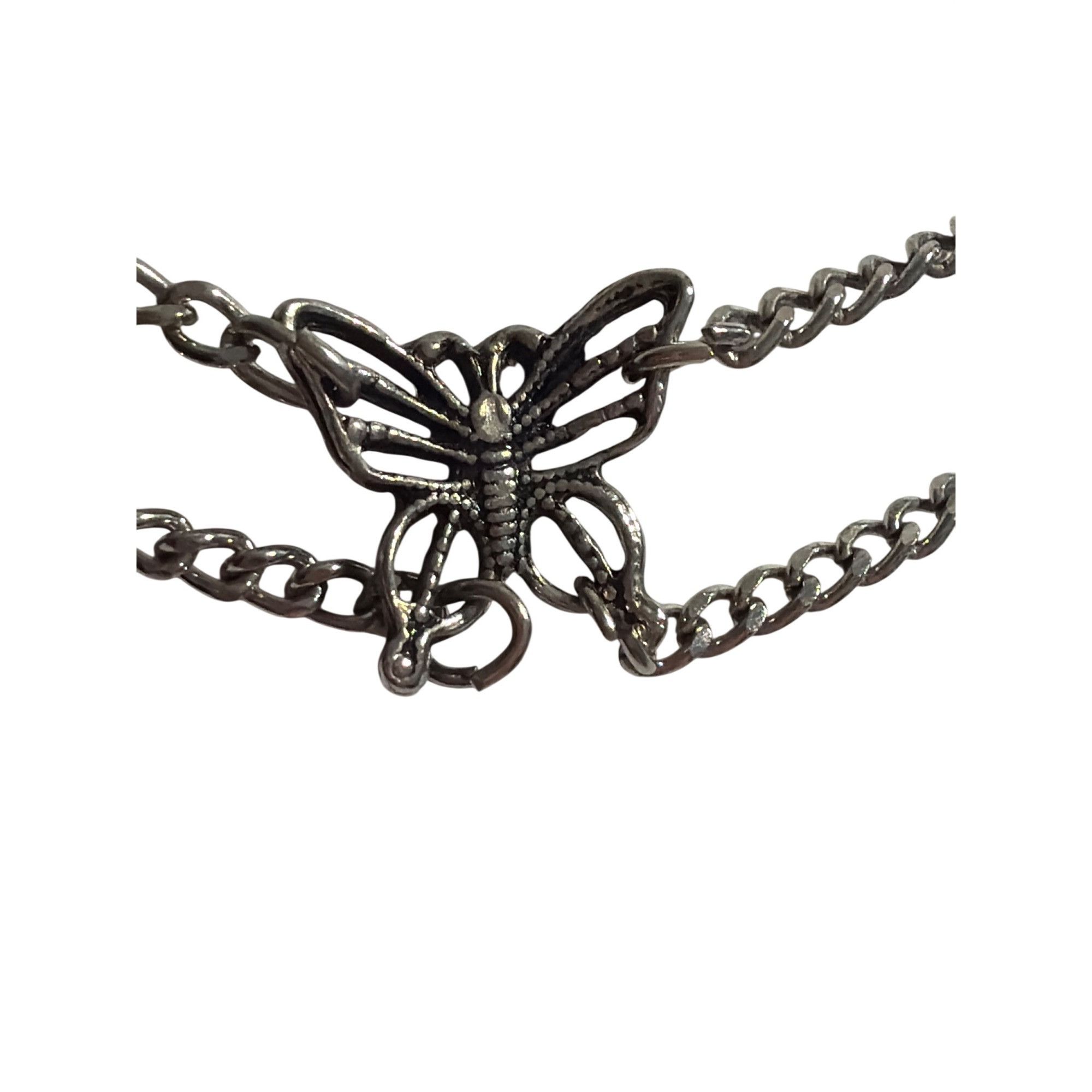 Other Silver Tone Butterfly Choker Collar Necklace Stations Drape Size ONE SIZE - 2 Thumbnail