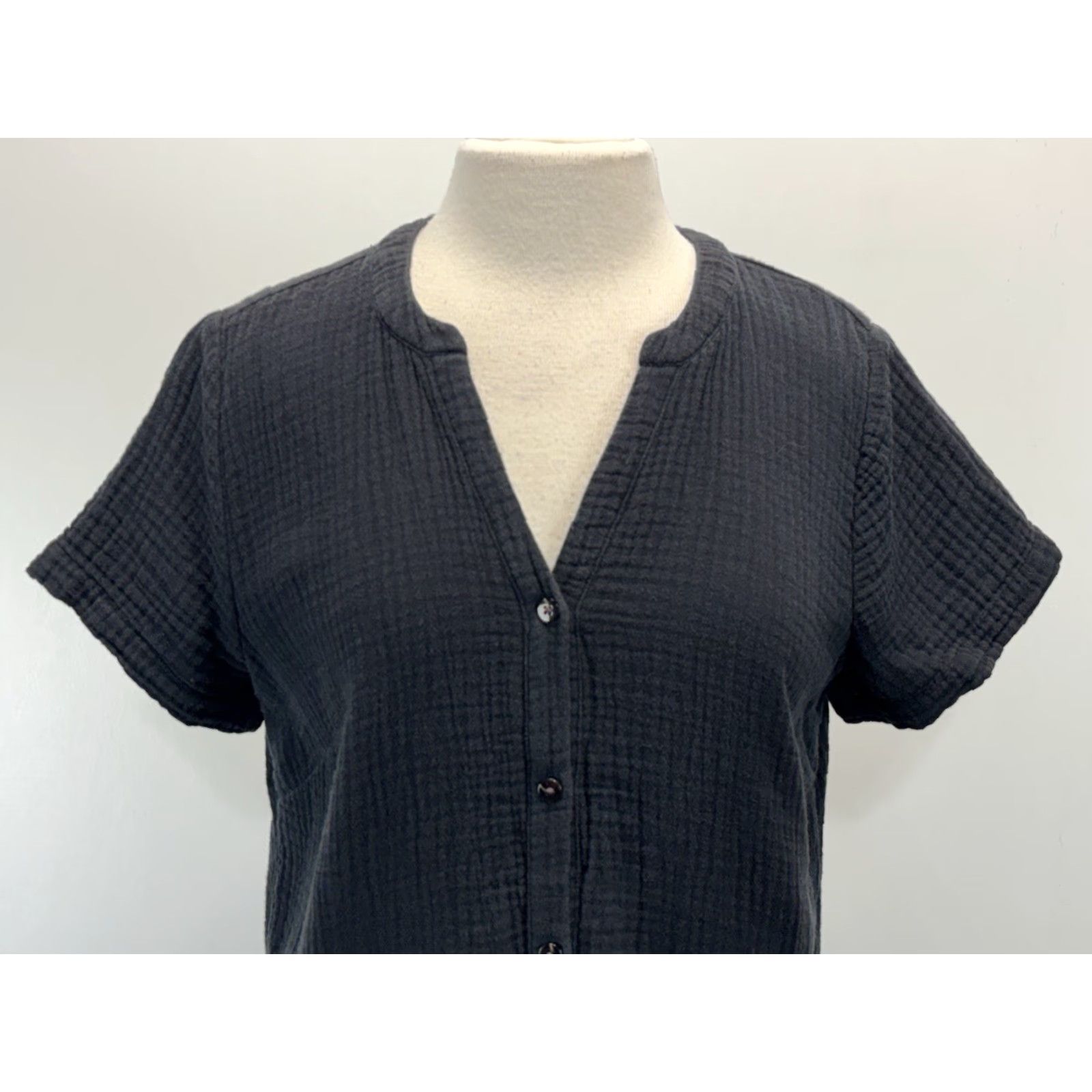 J. Jill J. Jill Cotton Gauze Tiered Dress Womens Small Black Short Sleeve Shift Beach Minimalist Casual Fashion Size S / US 4 / IT 40 - 5 Thumbnail