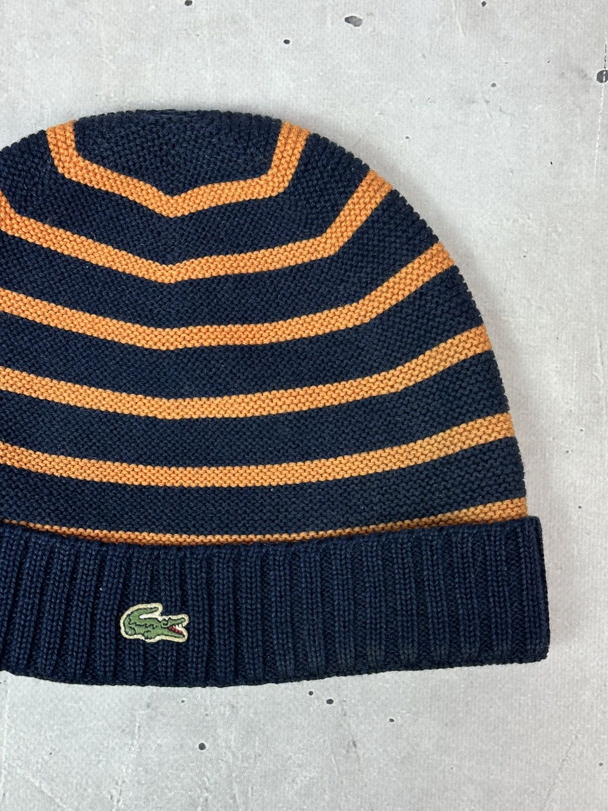Lacoste Vintage Lacoste Wool Knit Logo Stripped Navy-Orange Beanie Size ONE SIZE - 3 Thumbnail