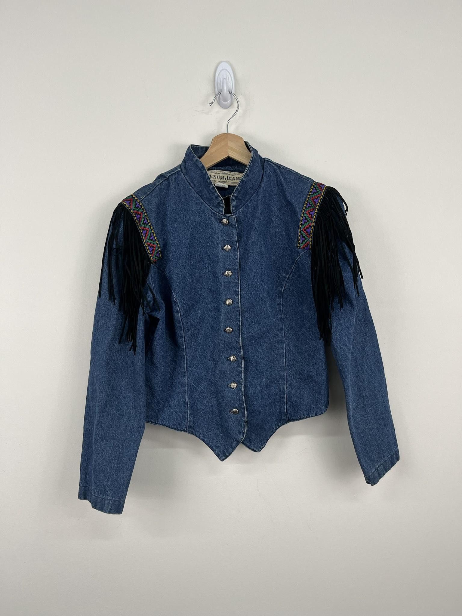 Vintage Vintage Denum Jeans Aztec With Tassles Denim Jacket Size US M / EU 48-50 / 2 - 1 Thumbnail