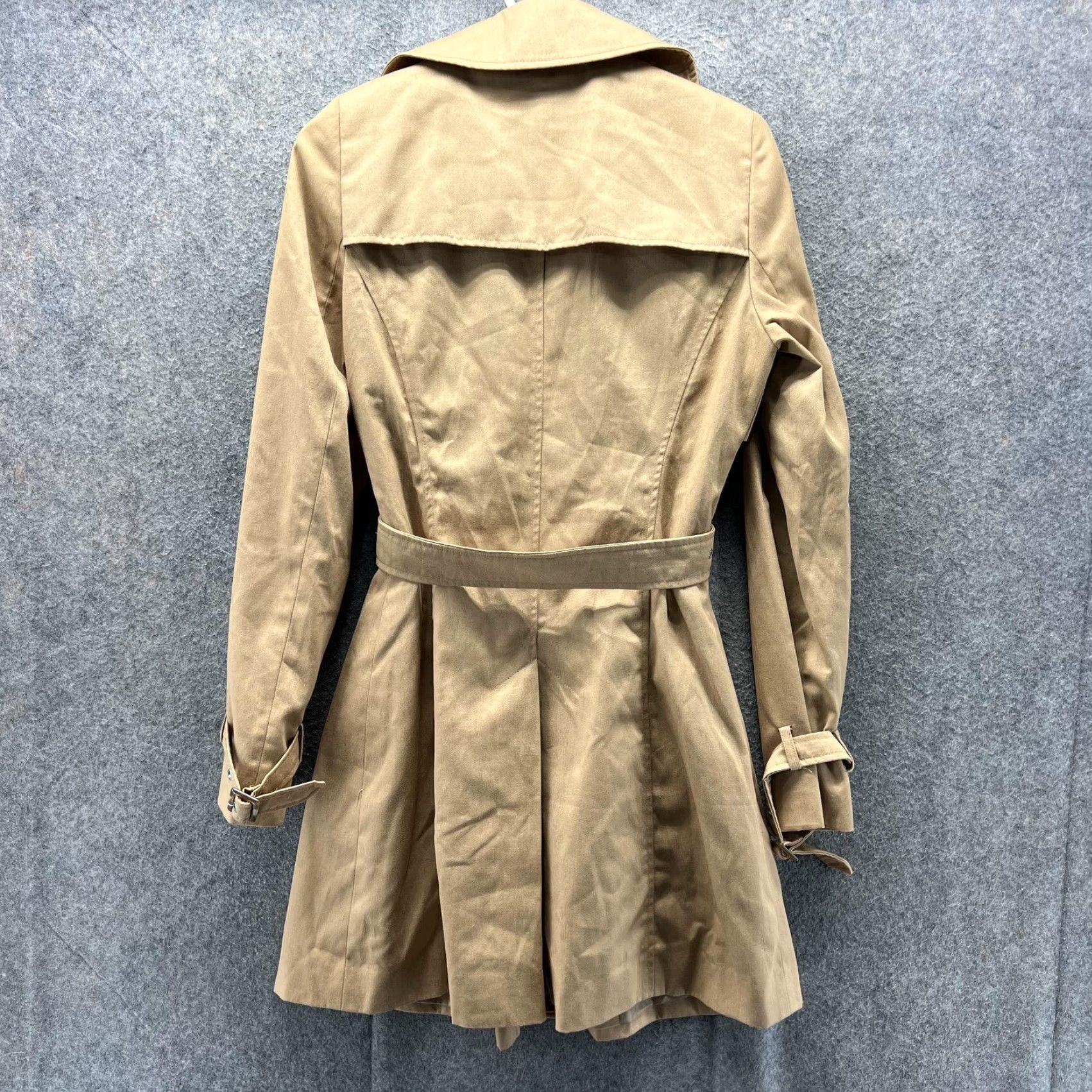 Asos ASOS Trench Coat Womens 2 Beige Cotton Twill Double Breasted Belted Classic Size XS / US 0-2 / IT 36-38 - 2 Thumbnail