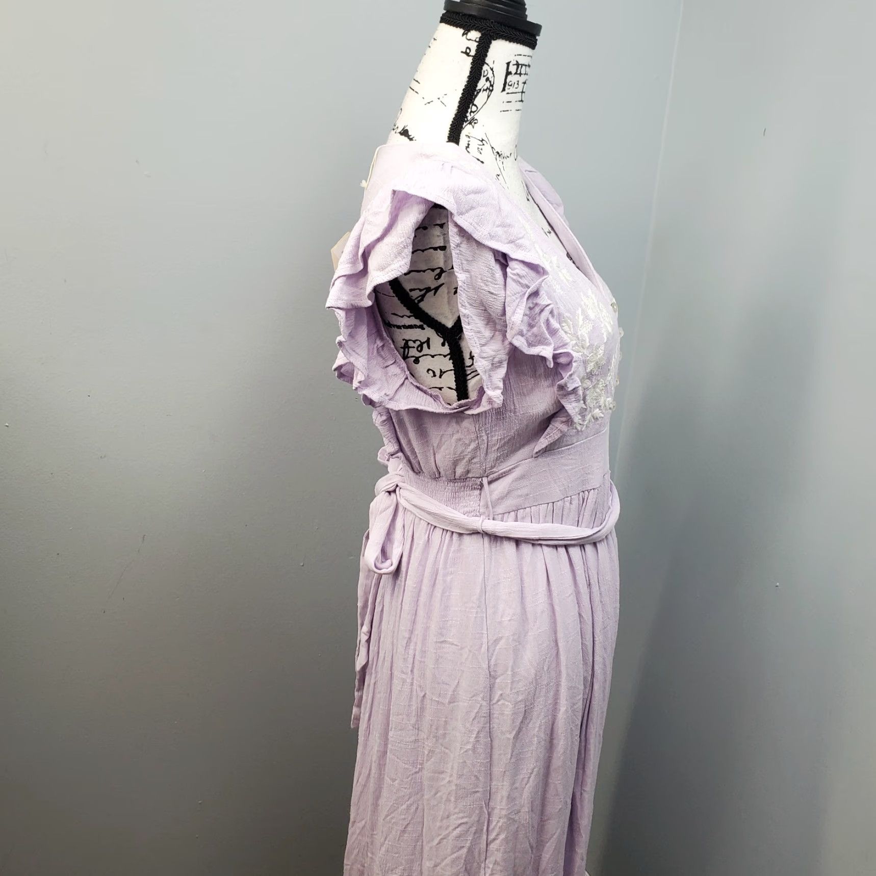 Vintage PinkBlush In Loom Maxi Dress Womens M Purple White Embroidered Floral Tie Waist Dress Size M / US 6-8 / IT 42-44 - 7 Thumbnail