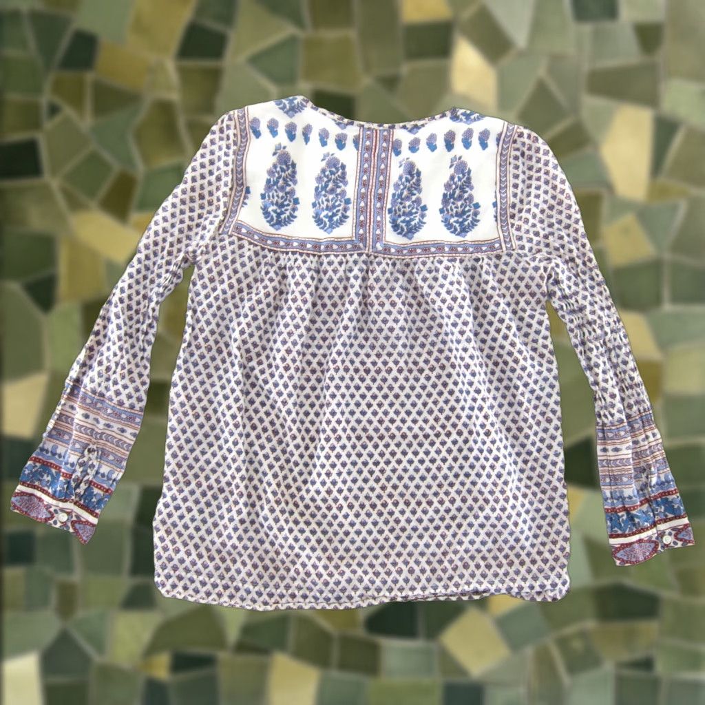 J.Crew J.Crew Blouse Tunic 100% Cotton Floral Long Sleeve V-Neck Pullover Women 2 Blue Red White Spring Summer Fall Mens Girls not applicable Size XS / US 0-2 / IT 36-38 - 1 Thumbnail