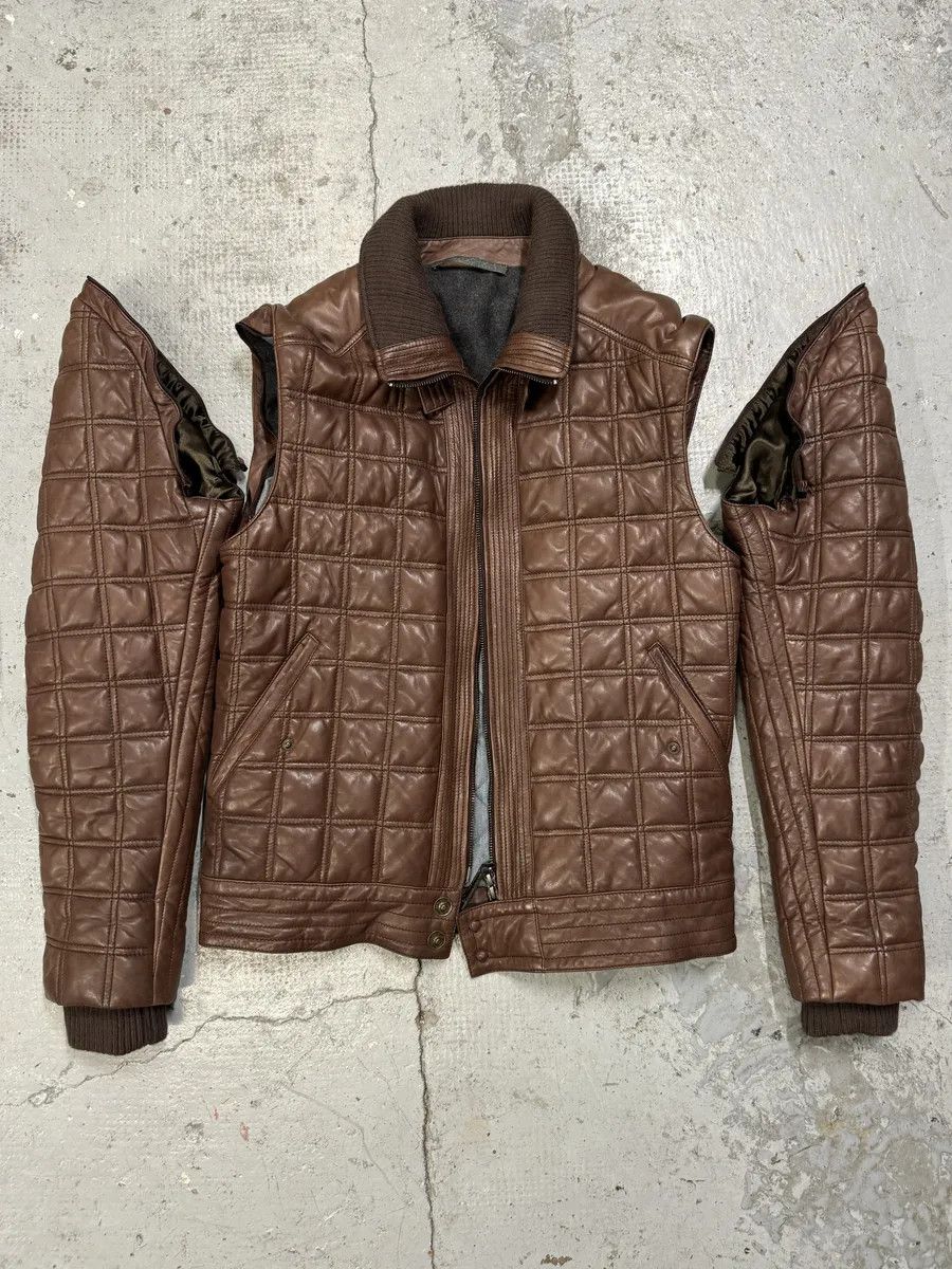 Roberto Cavalli 2000s Roberto Cavalli Brown Square Detachable Sleeves Leather Jacket Size US M / EU 48-50 / 2 - 2 Thumbnail