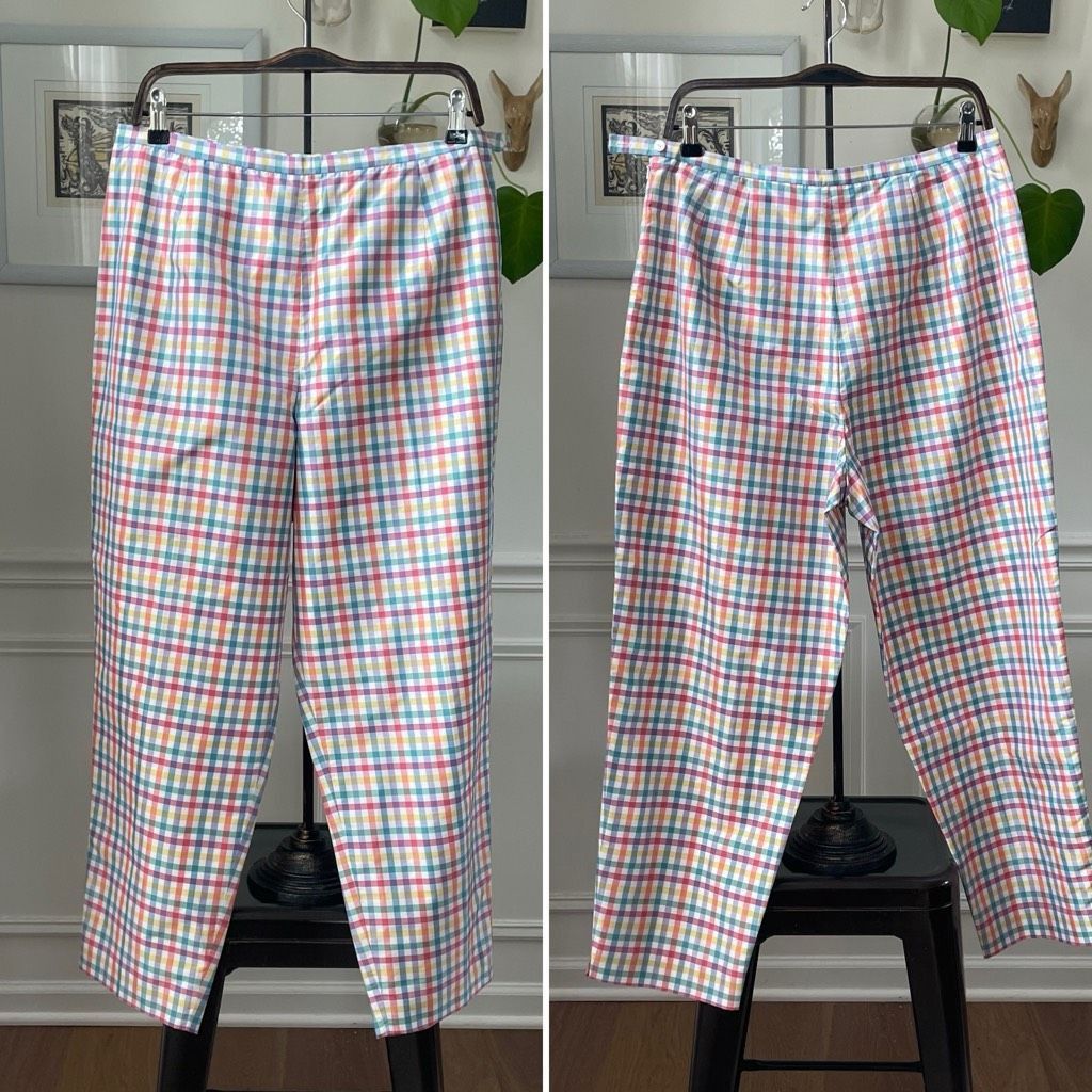 Other Talbots 100% Silk Ankle Crop Colorful Plaid Pants 14 Size 36" / US 14 / IT 50 - 1 Thumbnail