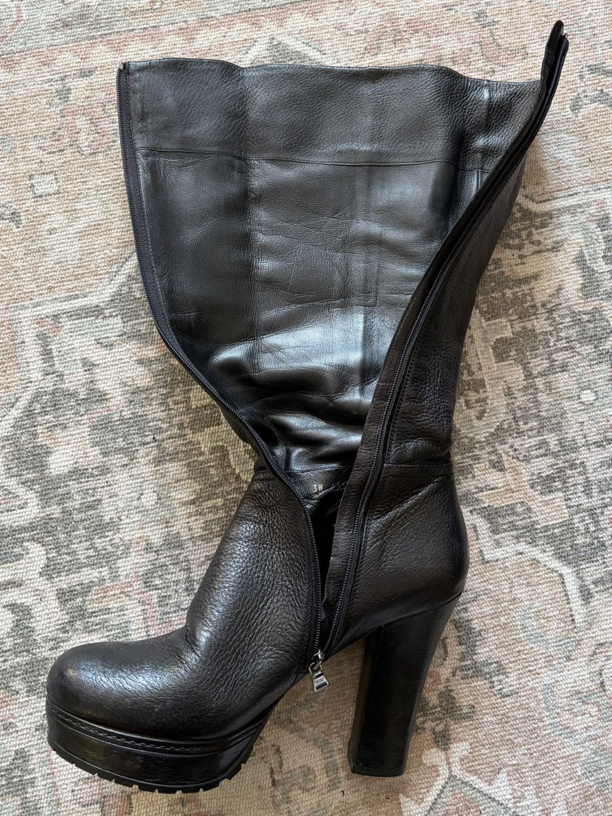 Prada Prada Black Leather Knee High Boots Platform Block Heel Size US 10 / IT 40 - 9 Thumbnail