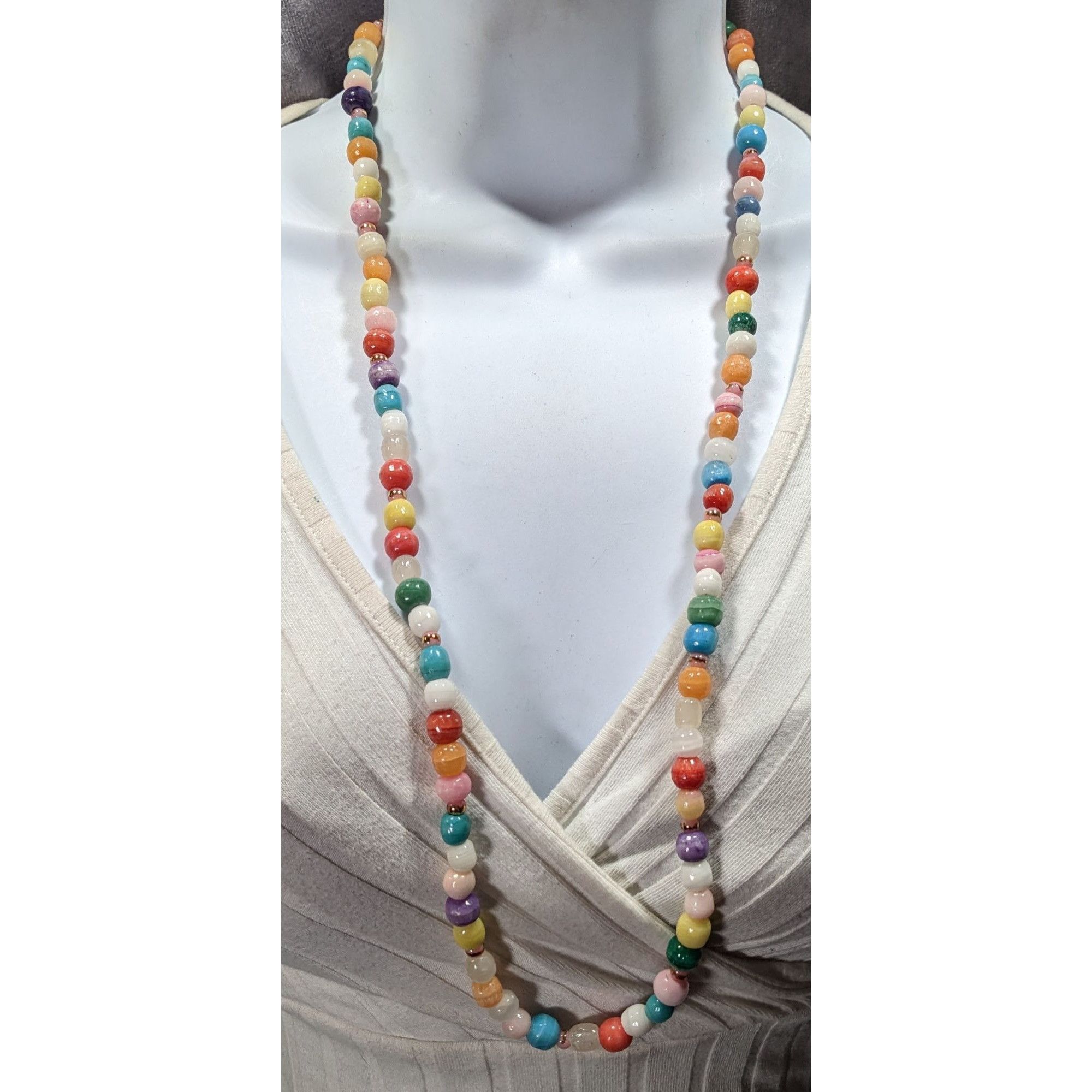 Other Retro Rainbow Dyed Stone And Glass Beaded Necklace Size ONE SIZE - 2 Thumbnail
