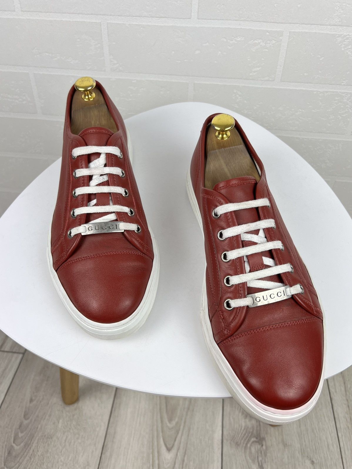 Gucci GUCCI Sneakers Low Top Leather GG Miro Soft Metal Logo Red Size US 8.5 / EU 41-42 - 3 Thumbnail