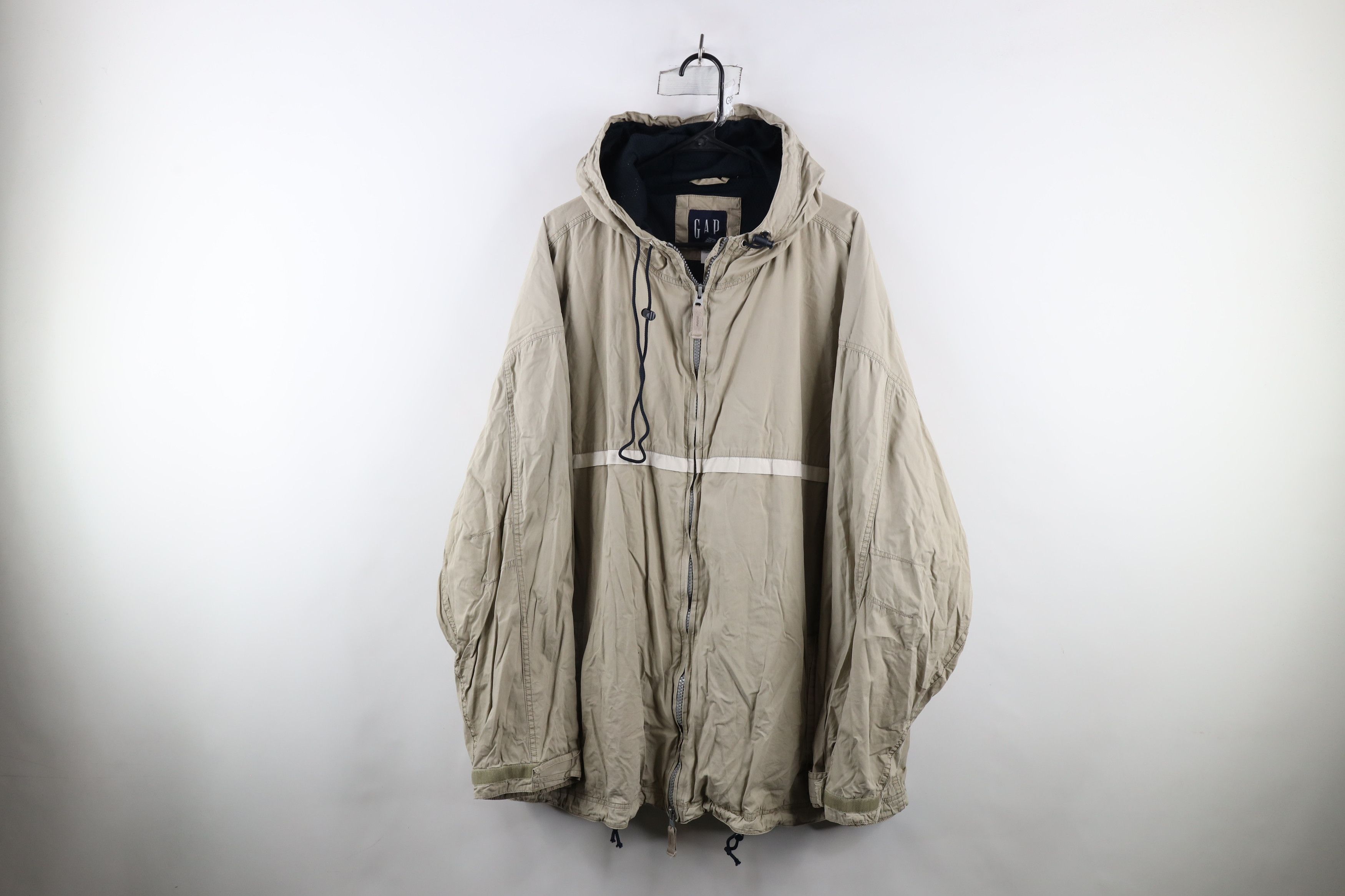 Gap × Vintage Vintage 90s Gap Full Zip Hooded Windbreaker Jacket Beige Size US XXL / EU 58 / 5 - 1 Thumbnail