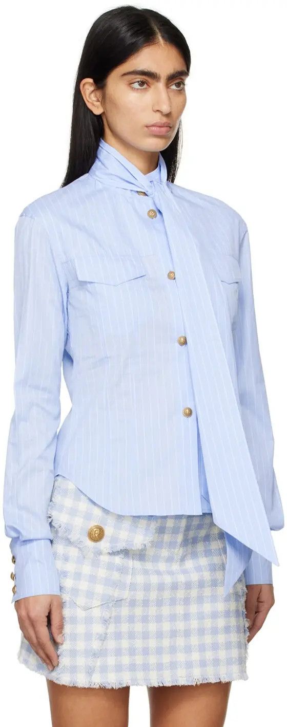 Balmain o1s1wg110825 Striped Shirt in Blue Size XL / US 12-14 / IT 48-50 - 2 Thumbnail