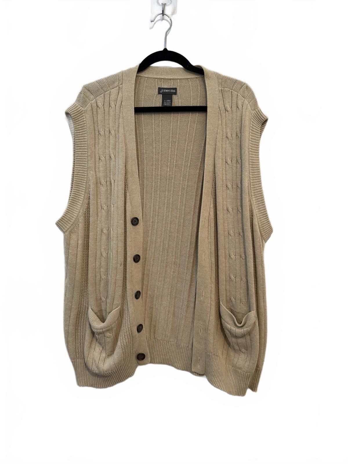 St. Johns Bay vintage Tan Cable Knit Button sweater Vest Size US XL / EU 56 / 4 - 1 Thumbnail