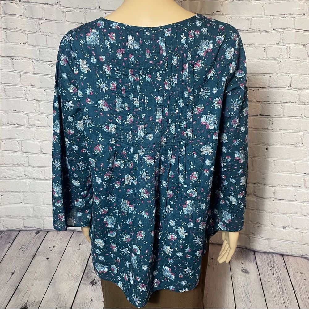 J. Jill New J. Jill Pintucked Floral Cotton Peacock Folkloric Vine Size S / US 4 / IT 40 - 5 Thumbnail