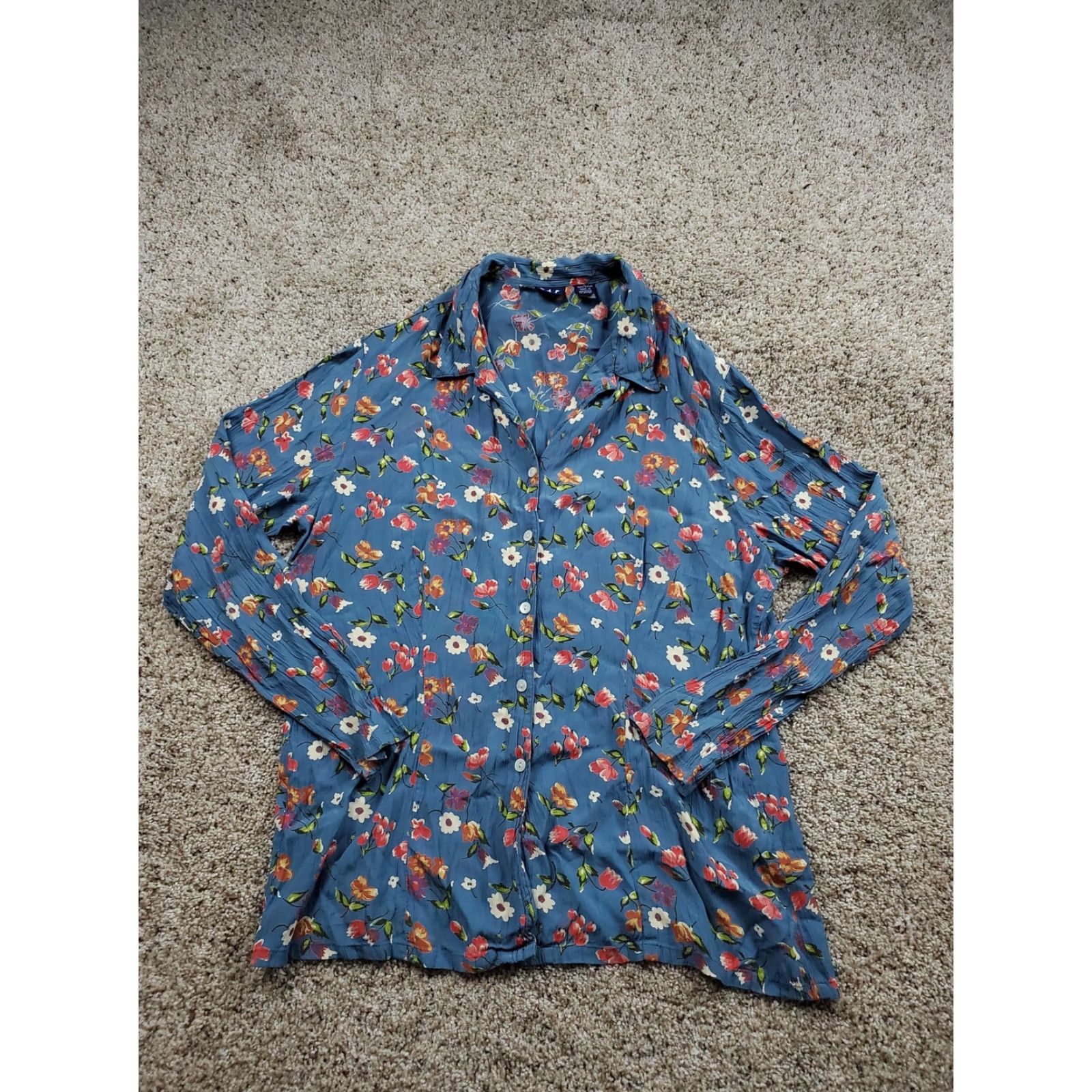 Gap VINTAGE GAP Shirt Womens Large Blue Floral Button Up Long Sleeve Rayon Top Size L / US 10 / IT 46 - 2 Thumbnail