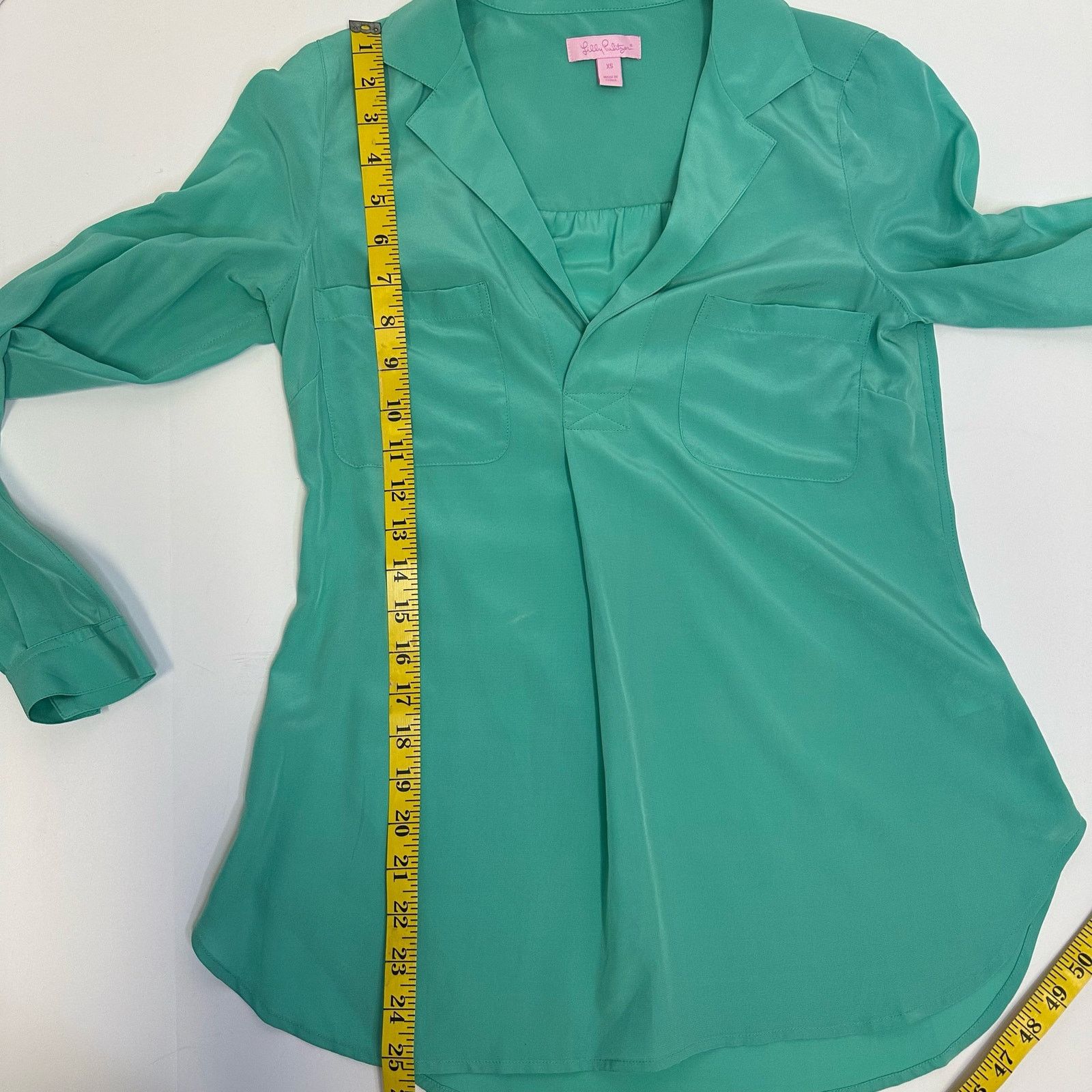 Lilly Pulitzer Lilly Pulitzer XS Teal Blouse 100% Silk with Buttons Size XS / US 0-2 / IT 36-38 - 7 Thumbnail