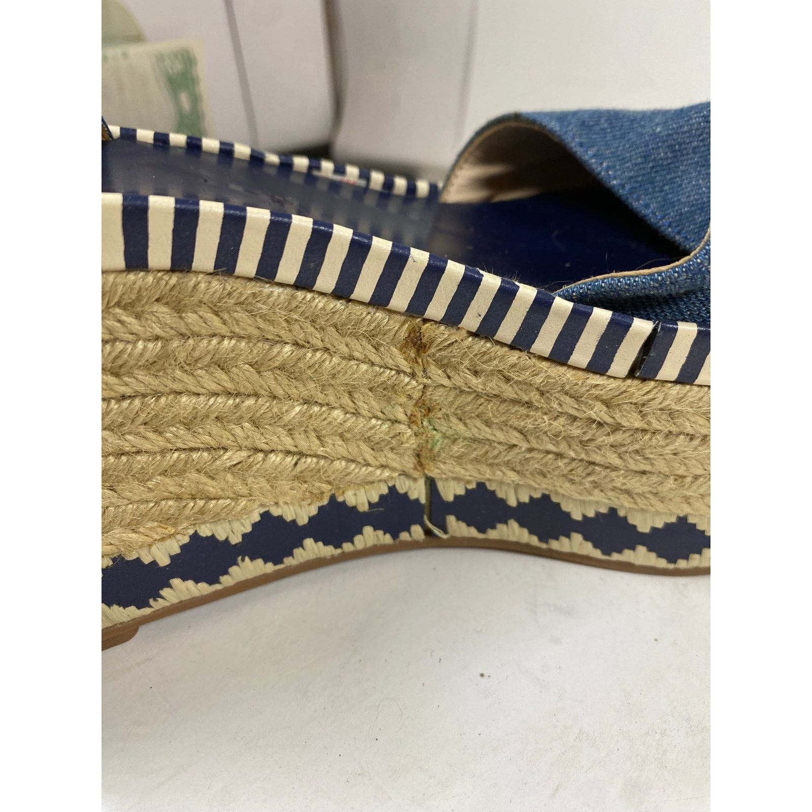 Tory Burch Tory Burch Dandy Blue Denim Espadrille Ankle Wrap Wedges 9W Size US 9 / IT 39 - 9 Thumbnail