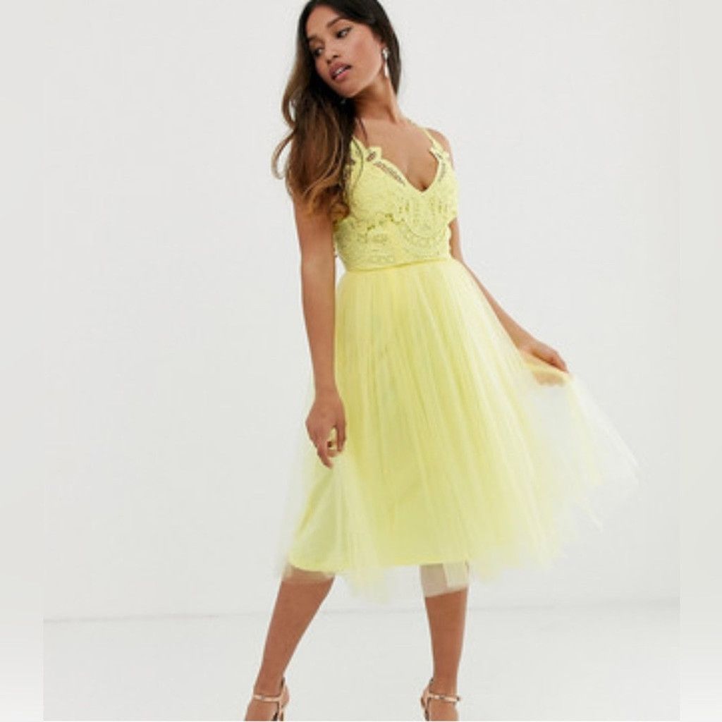 ASOS Yellow Sweetheart Neck Sundress Midi