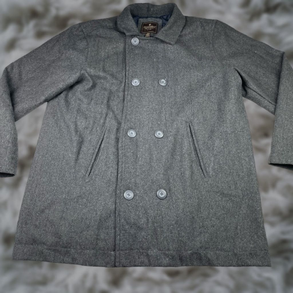 Vintage Steve & Barry's Men's Coat Pea Coat Wool Double Breasted Quilted Lining Gray XL - Regular Fit, 6-Button Front, Polyester/Wool Blend, Vintage: No Size US XL / EU 56 / 4 - 1 Thumbnail