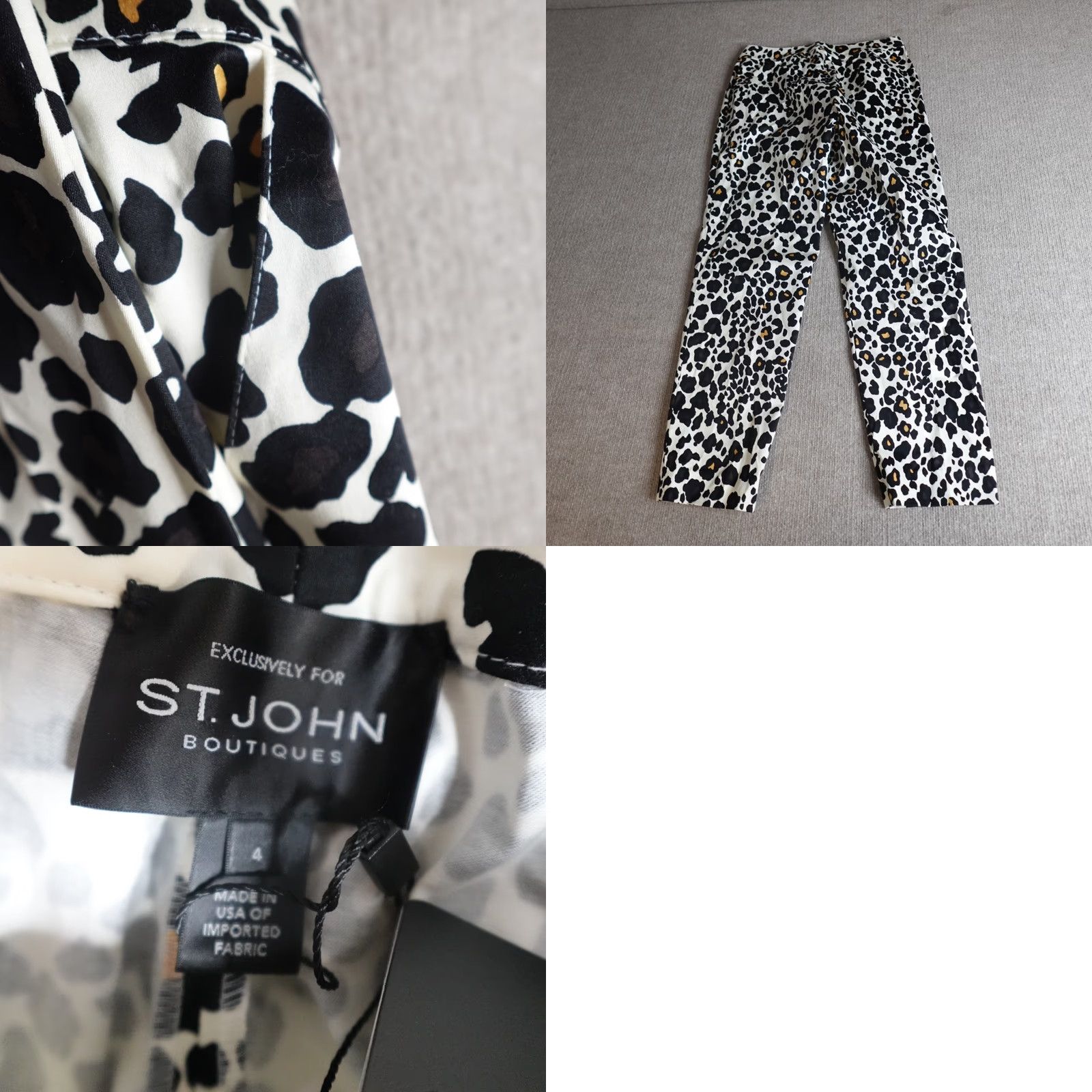 St. John St. John Pants 4 White Black Cotton Blend Flat Front Straight Leg Chino Womens Regular USA Manufactured N/A Size 27" / US 4 / IT 40 - 8 Thumbnail