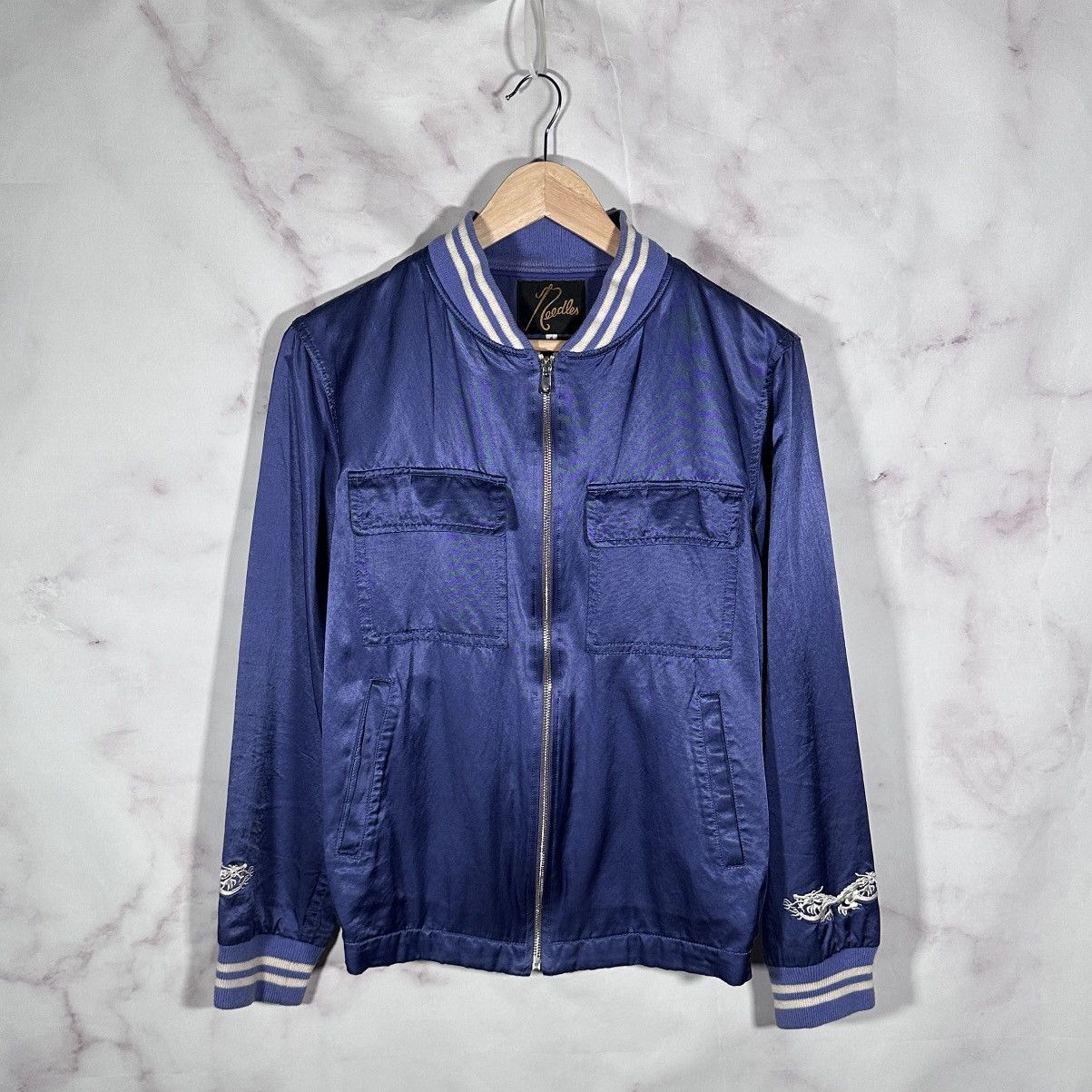 Needles Purple Satin Varsity Zip-Up Jacket Size US S / EU 44-46 / 1 - 1 Thumbnail