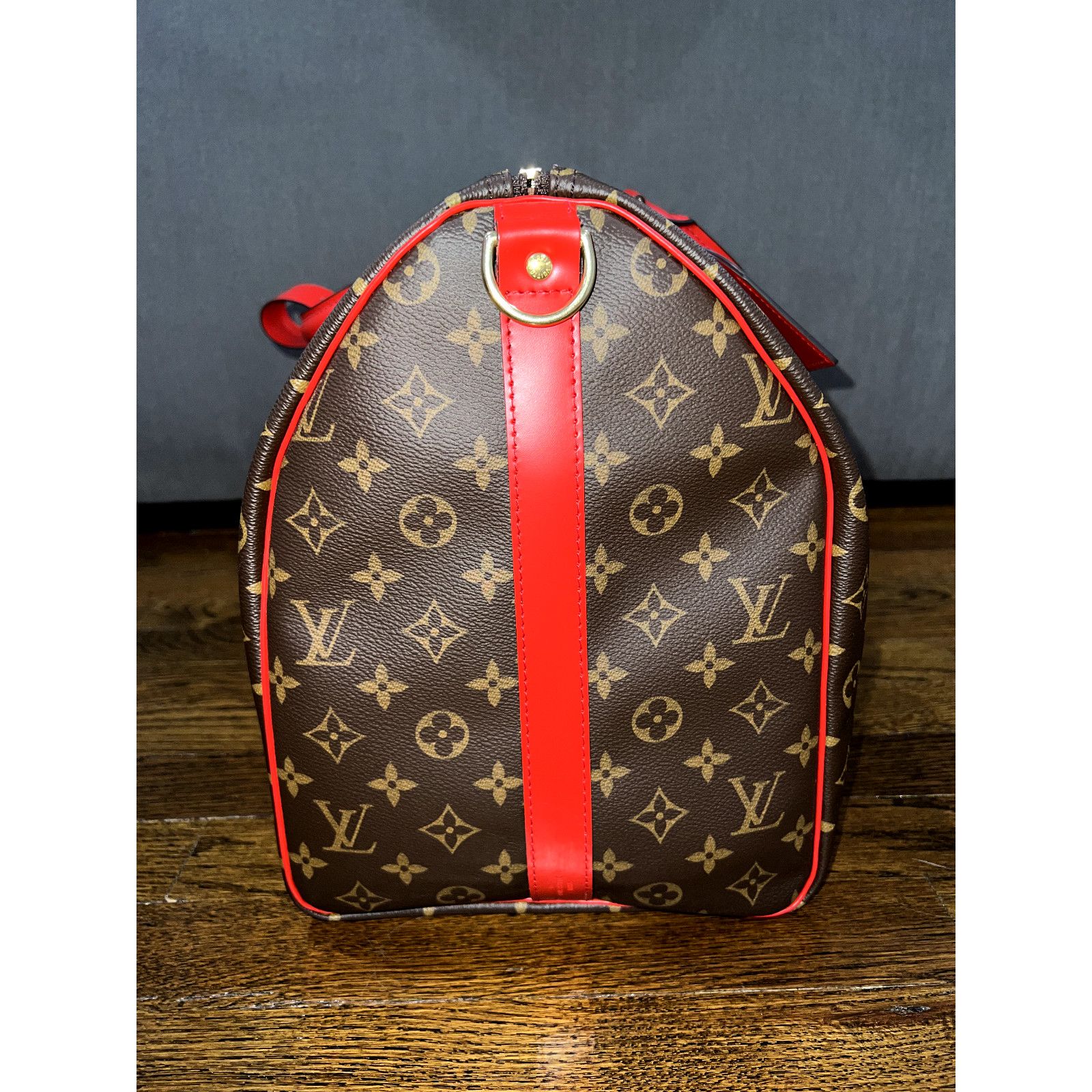 Louis Vuitton Monogram Brown Red Logo Weekend Travel Bag