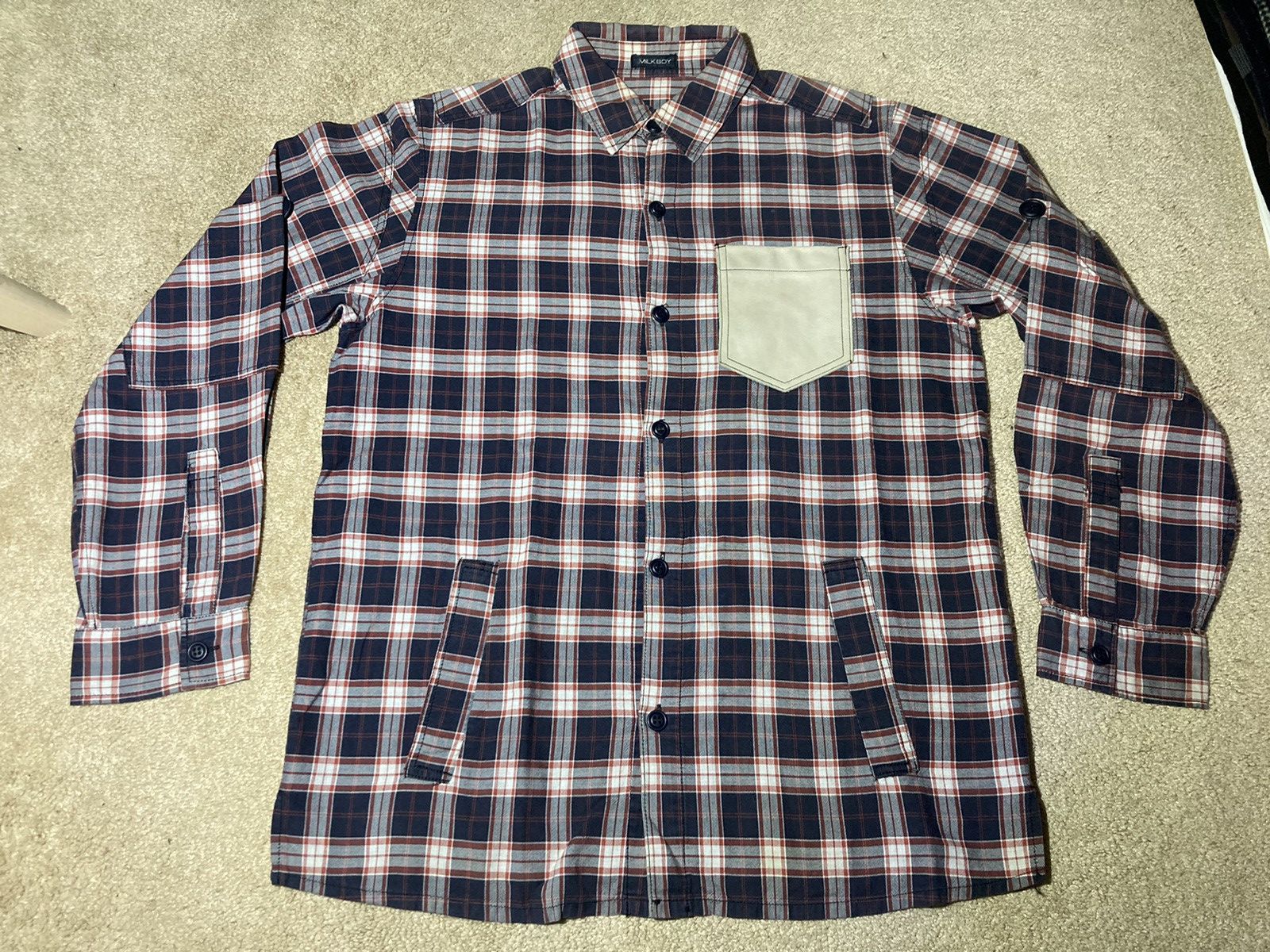 20471120 90s Milkboy Leather Pocket Plaid Flannel Work Shirt Vintage Size US M / EU 48-50 / 2 - 2 Thumbnail