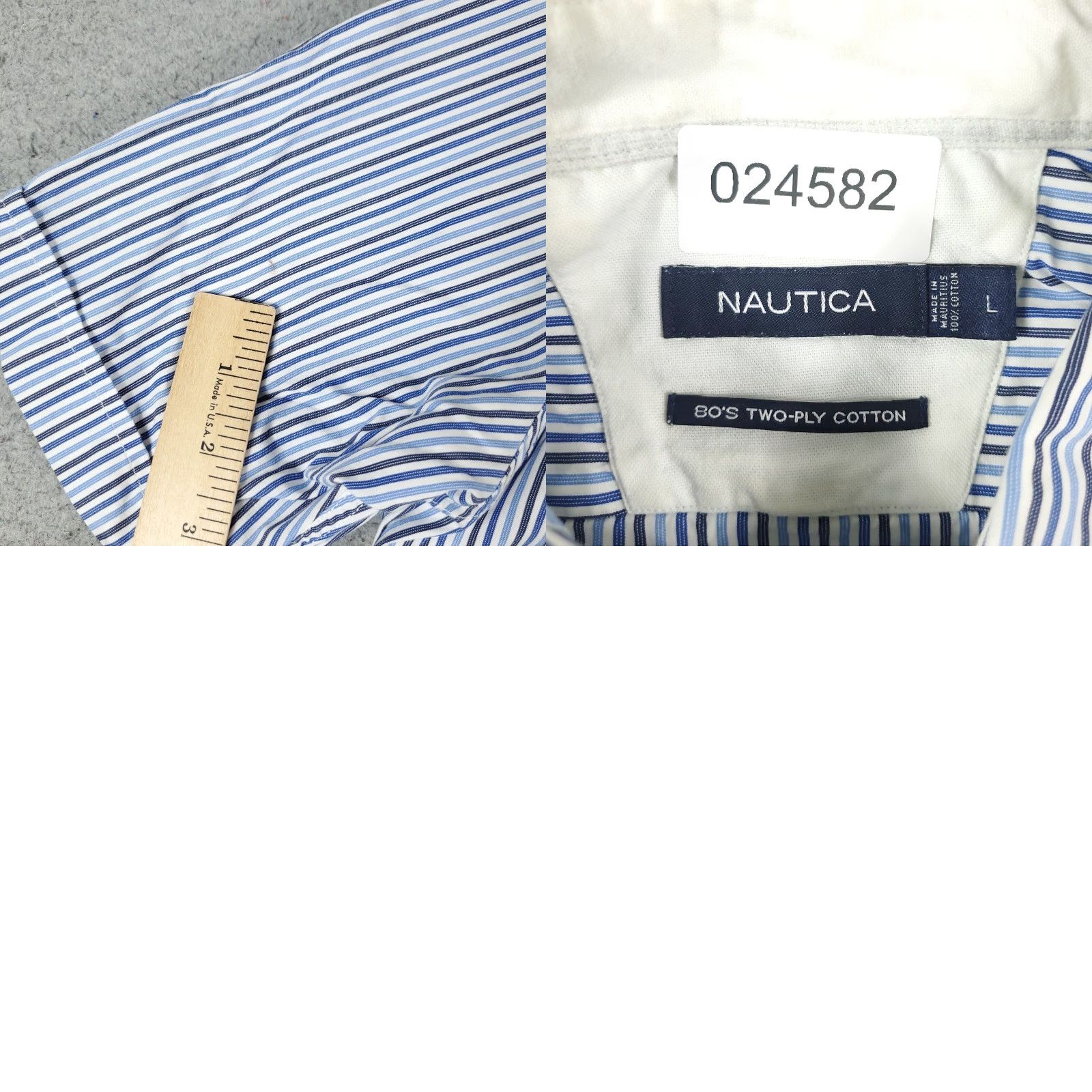 Nautica Nautica Blue Striped Casual Button-Up Shirt Mens Large Short Sleeve Regular Fit Size US L / EU 52-54 / 3 - 8 Thumbnail