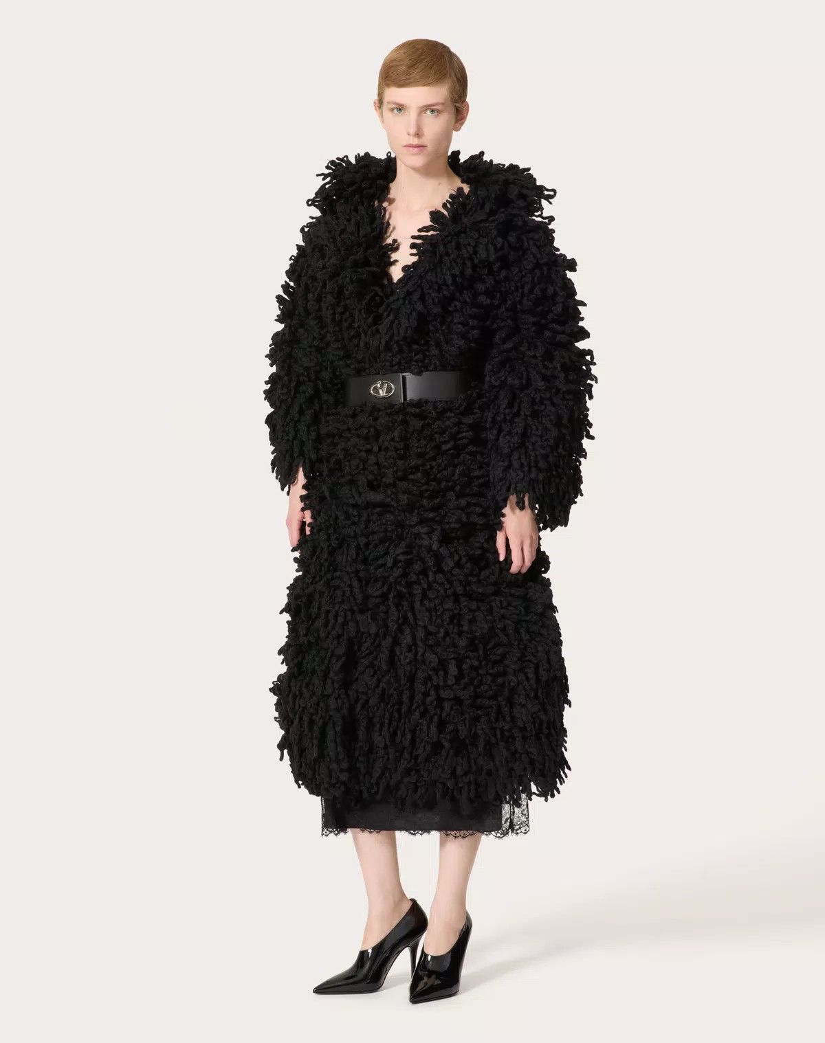Valentino o1s1wg110426 Wool Knit Coat in Nero Size XL / US 12-14 / IT 48-50 - 2 Thumbnail