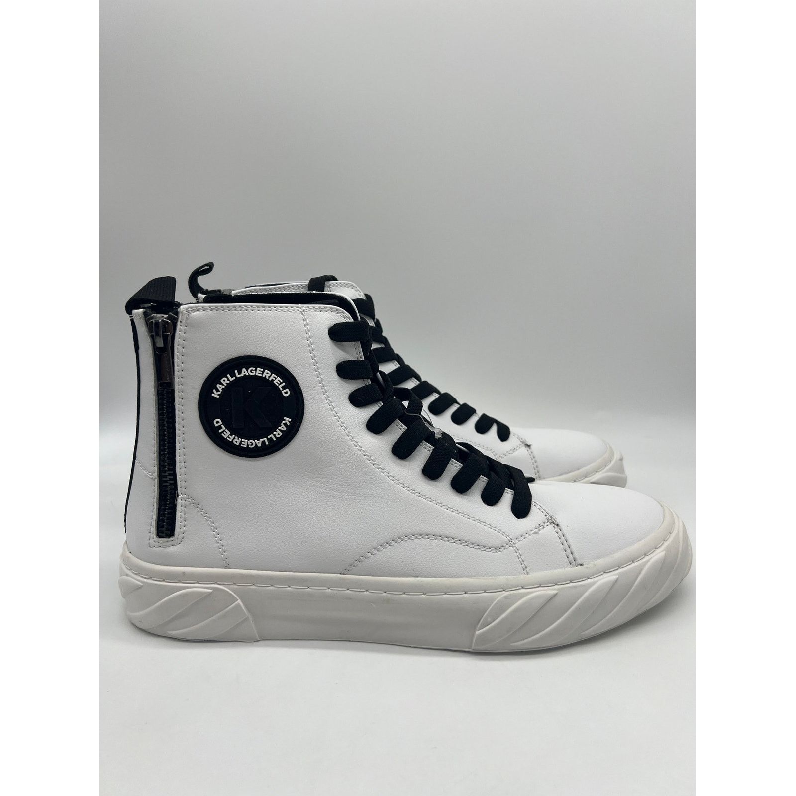 Karl Lagerfeld Men's Paris Sneakers High Top Heel Shoes Zip Size 10M in White