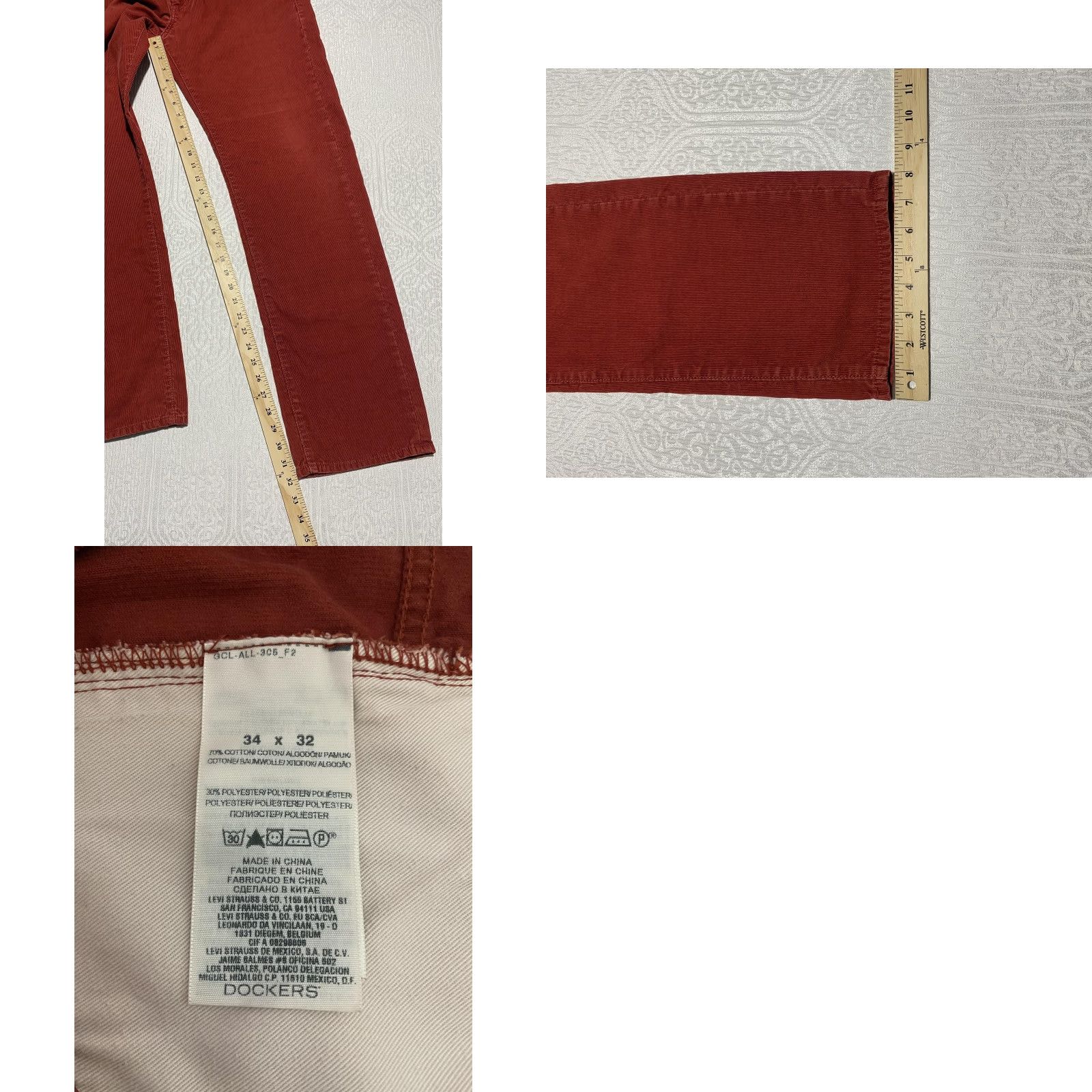 Dockers Dockers Pants Mens 34x32 Red Straight Fit Corduroy Classic Casual Pockets Mens Regular Style Chino Pocket Jeans Size US 34 / EU 50 - 8 Thumbnail
