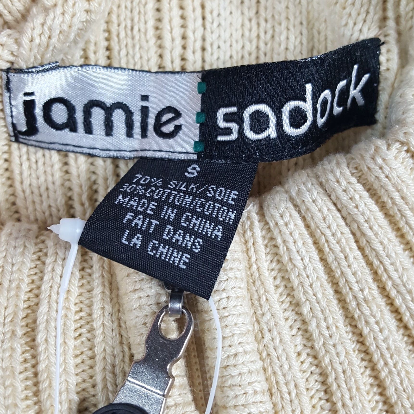 Vintage VINTAGE Jamie Sadock Beige Silk Cable Knit Cardigan Sweater Zip Up Women's Size S - 90s Bohemian Outdoor Retro 00s Y2K Top Mens Womens Girls? Size S / US 4 / IT 40 - 6 Thumbnail