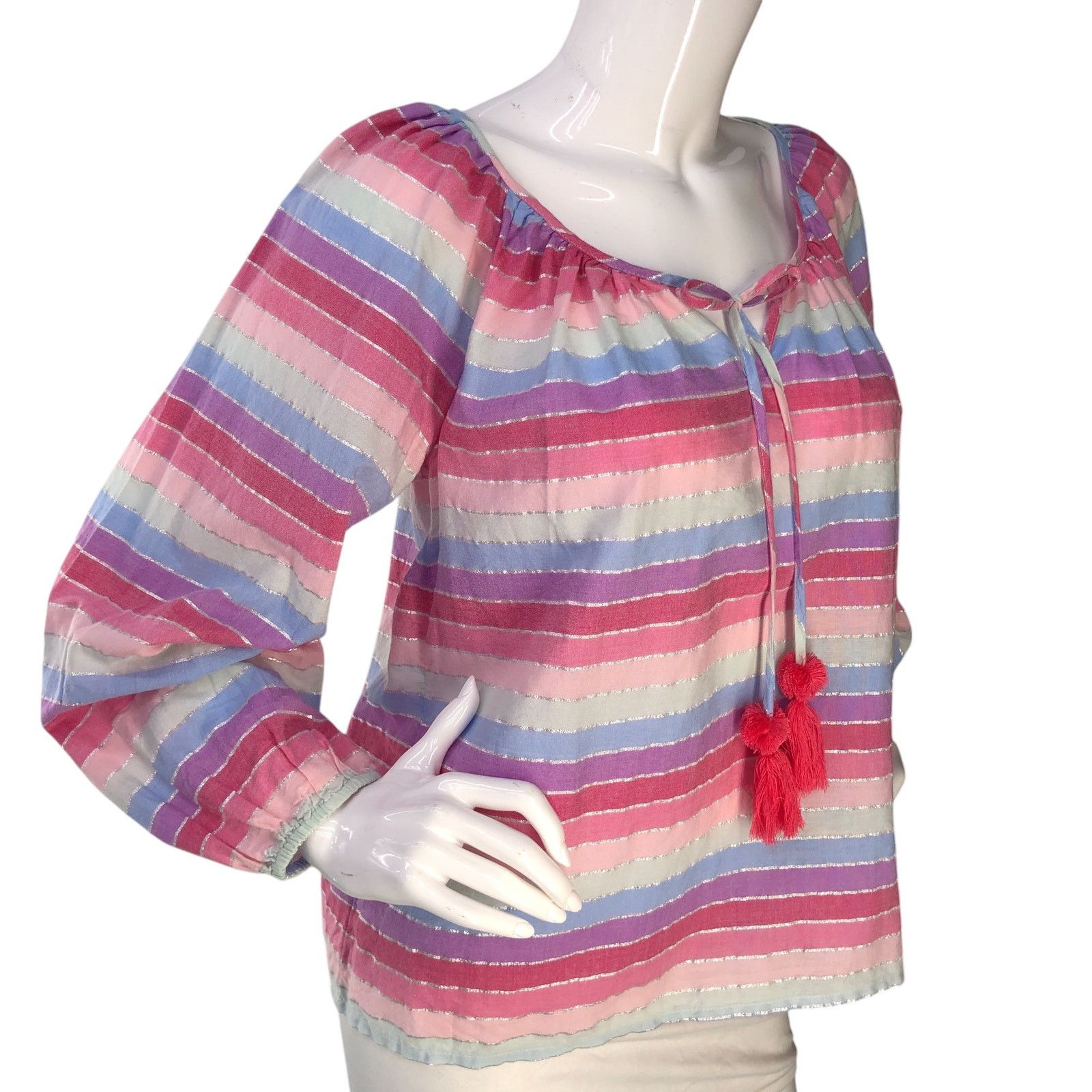 J.Crew J Crew Size S Top Peasant Metallic Pastel Stripe Oversized Size S / US 4 / IT 40 - 10 Thumbnail
