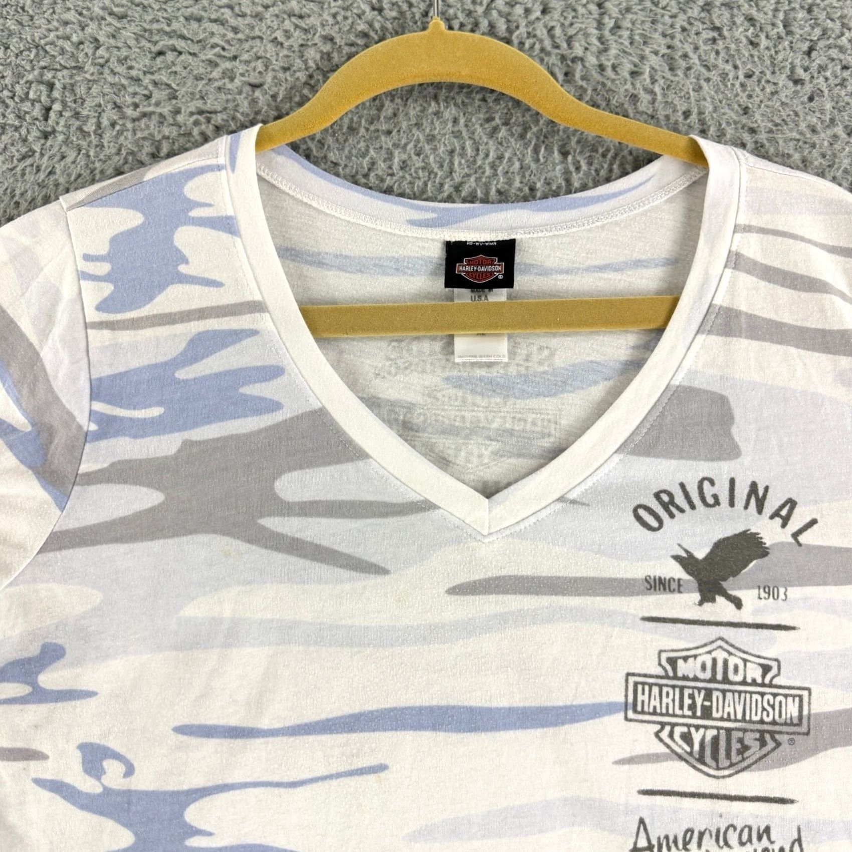 Harley Davidson Harley-Davidson T-Shirt Womens XL Blue Camo V-Neck American Legend Logo Tee Size L / US 10 / IT 46 - 4 Thumbnail