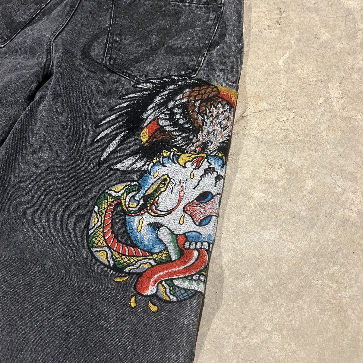 Ed Hardy × Vintage Crazy Vintage Y2K Ed Hardy Script Embroidered Baggy Jeans Size US 36 / EU 52 - 4 Thumbnail