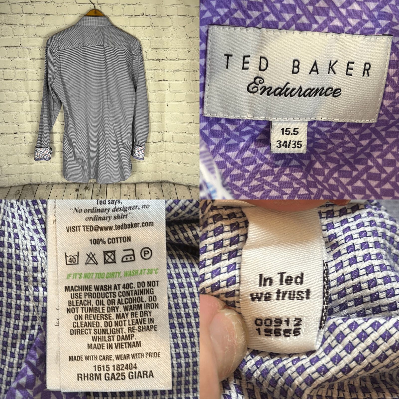 Ted Baker VINTAGE Ted Baker Endurance Giara Slim Fit Dress Shirt 15.5 34/35 Purple Mens Long Sleeve Button-Up Size 42R - 8 Thumbnail
