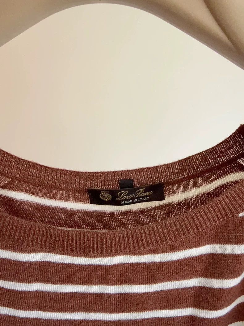 Loro Piana Loro Piana Brown White Stripe Cashmere Sweater- Size US L / EU 52-54 / 3 - 6 Thumbnail