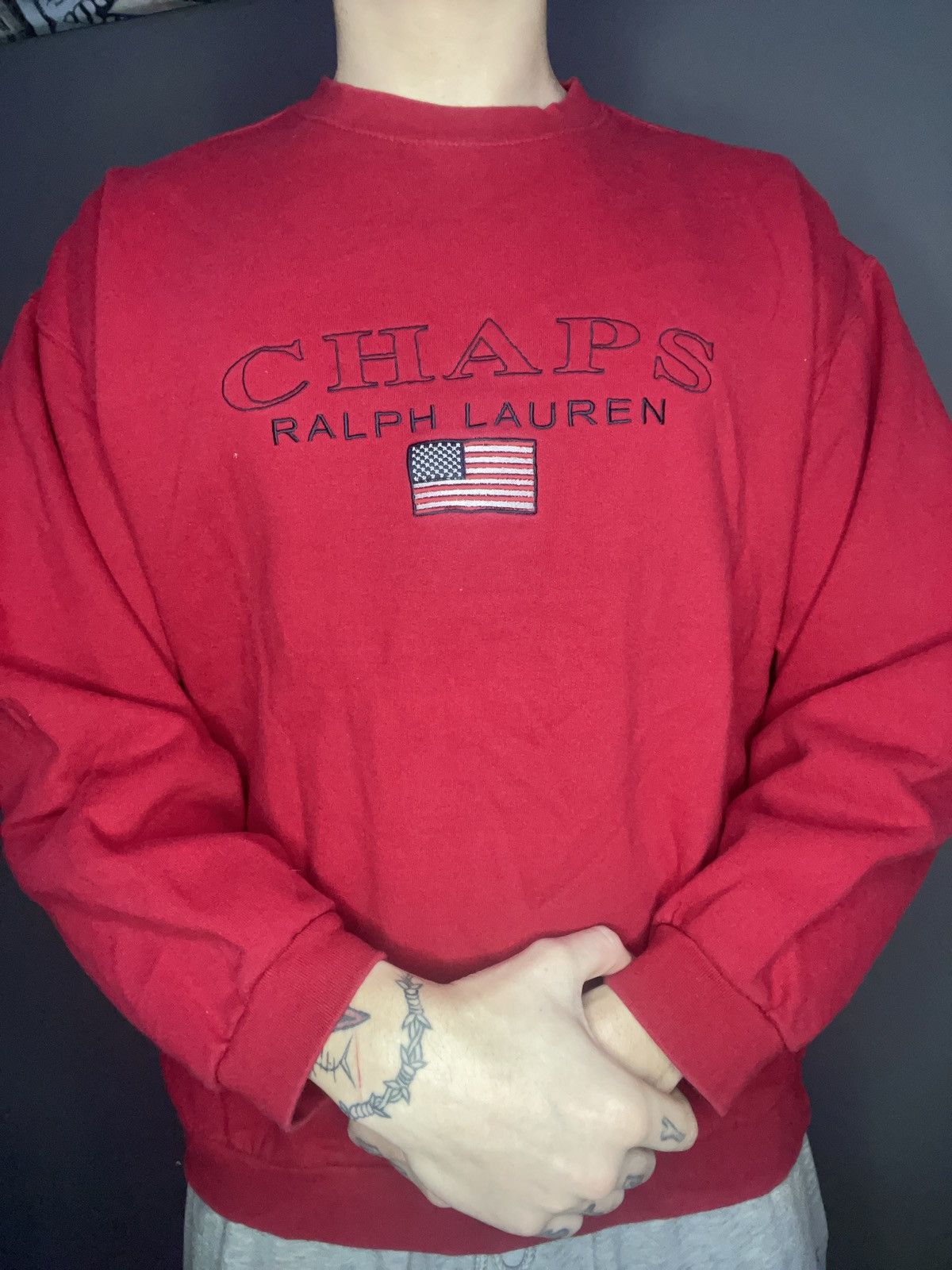 Chaps Ralph Lauren Chaps Ralph Lauren Vintage Red Sweatshirt Big Logo USA Flag Size US M / EU 48-50 / 2 - 4 Thumbnail