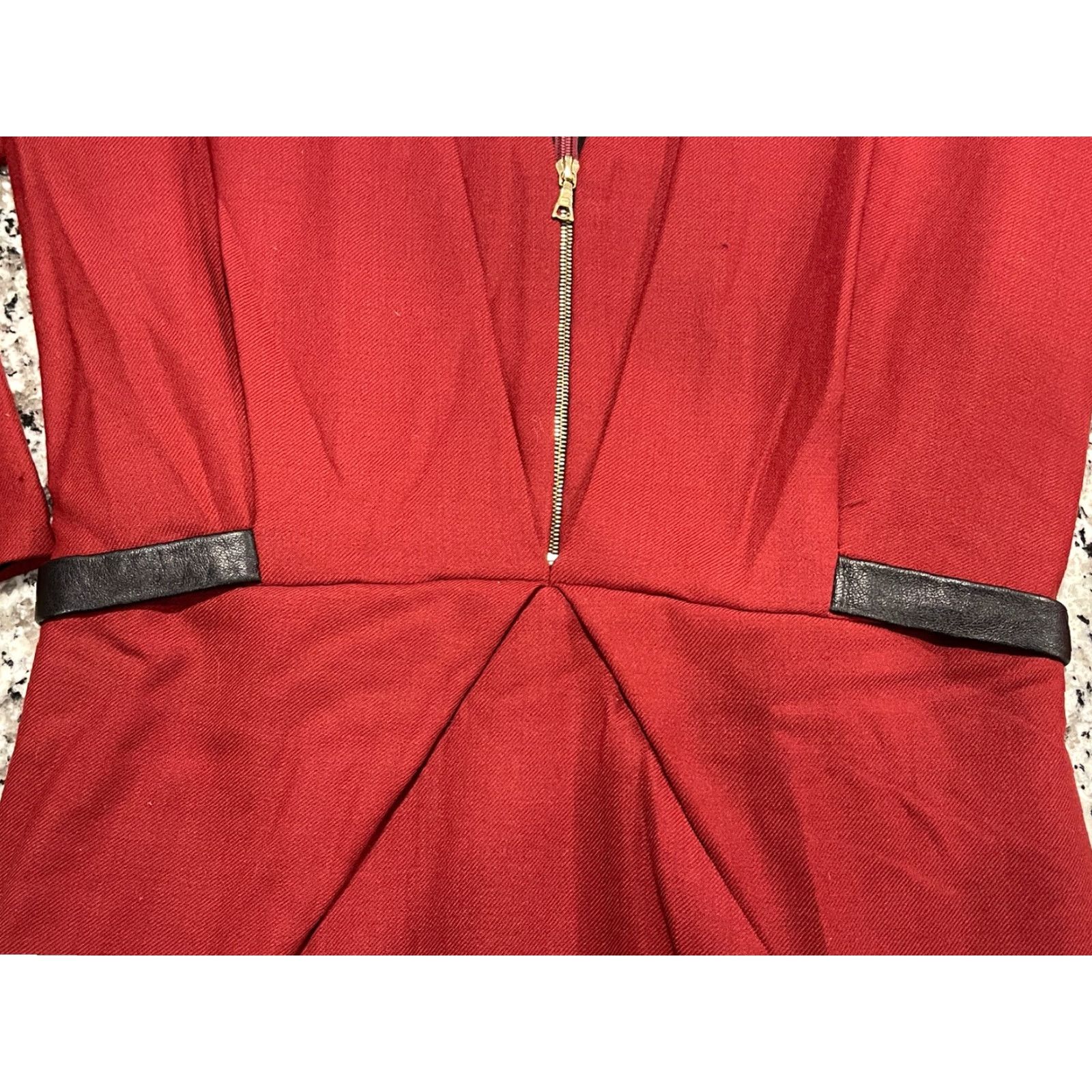 Rebecca Minkoff Rebecca Minkoff Arlington Dress Wool Red Black Lambskin Leather Bodycon Dress 0 Regular Women Knee Length Size XS / US 0-2 / IT 36-38 - 3 Thumbnail