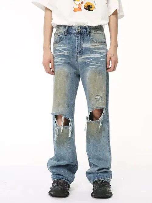 Japanese Brand Chiyuri x Haya Washed Blue Ripped Loose Hip Hop Jeans Size US 30 / EU 46 - 4 Thumbnail