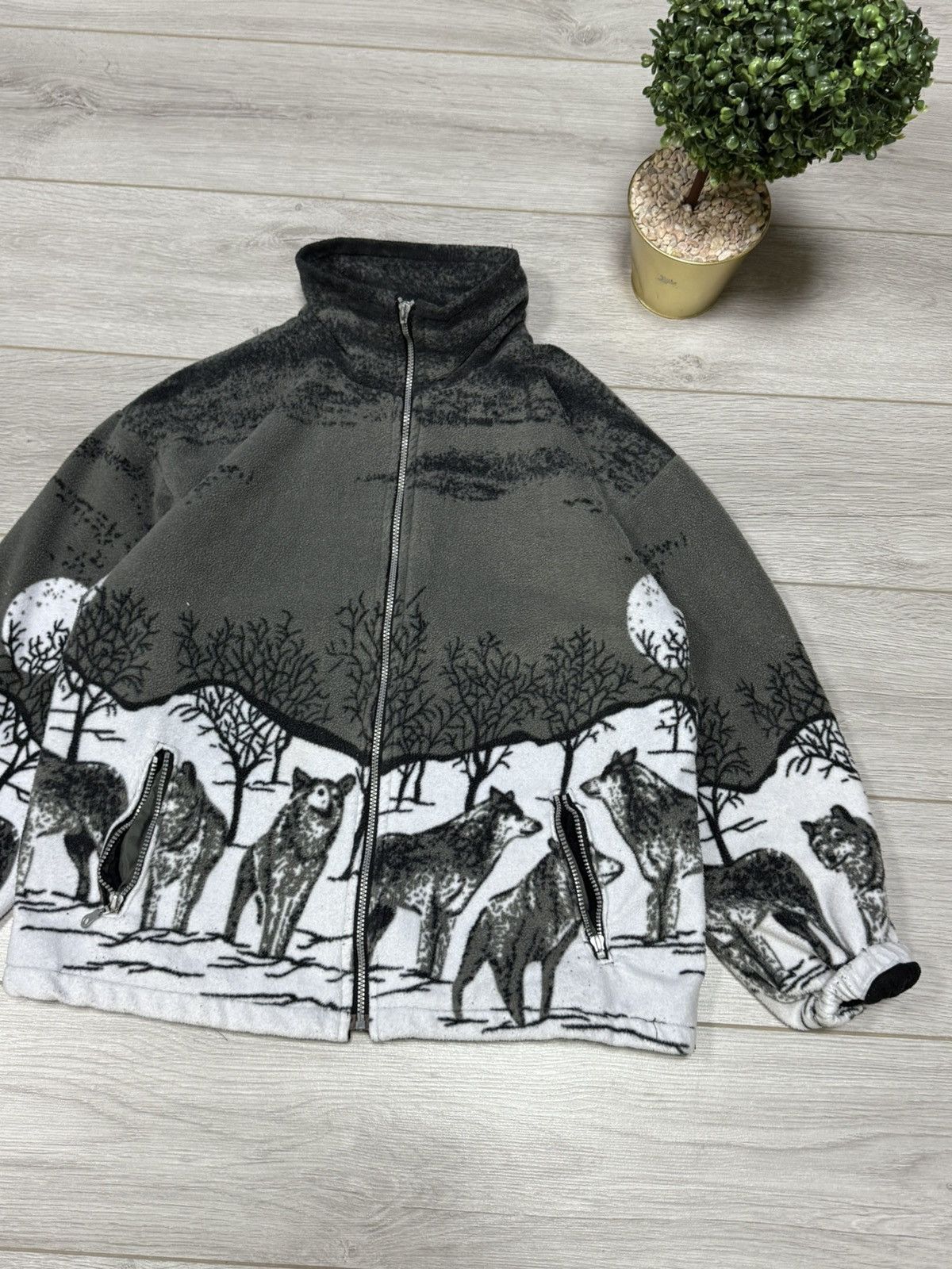 Vintage Wolves UK fleece all over print jacket forest zip outdoor Size US M / EU 48-50 / 2 - 5 Thumbnail