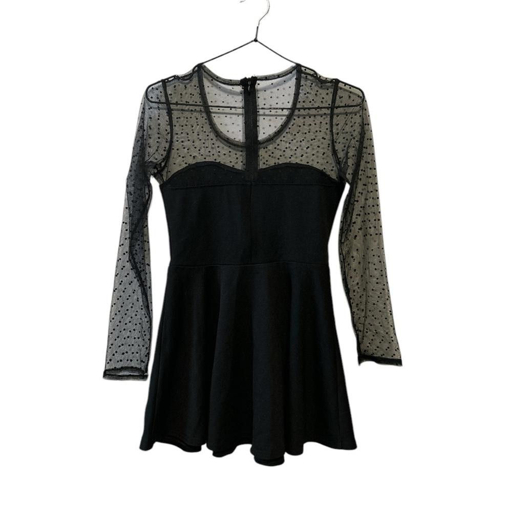 Designer Black skater dress with sheer polka dot sleeves Size XS / US 0-2 / IT 36-38 - 3 Thumbnail
