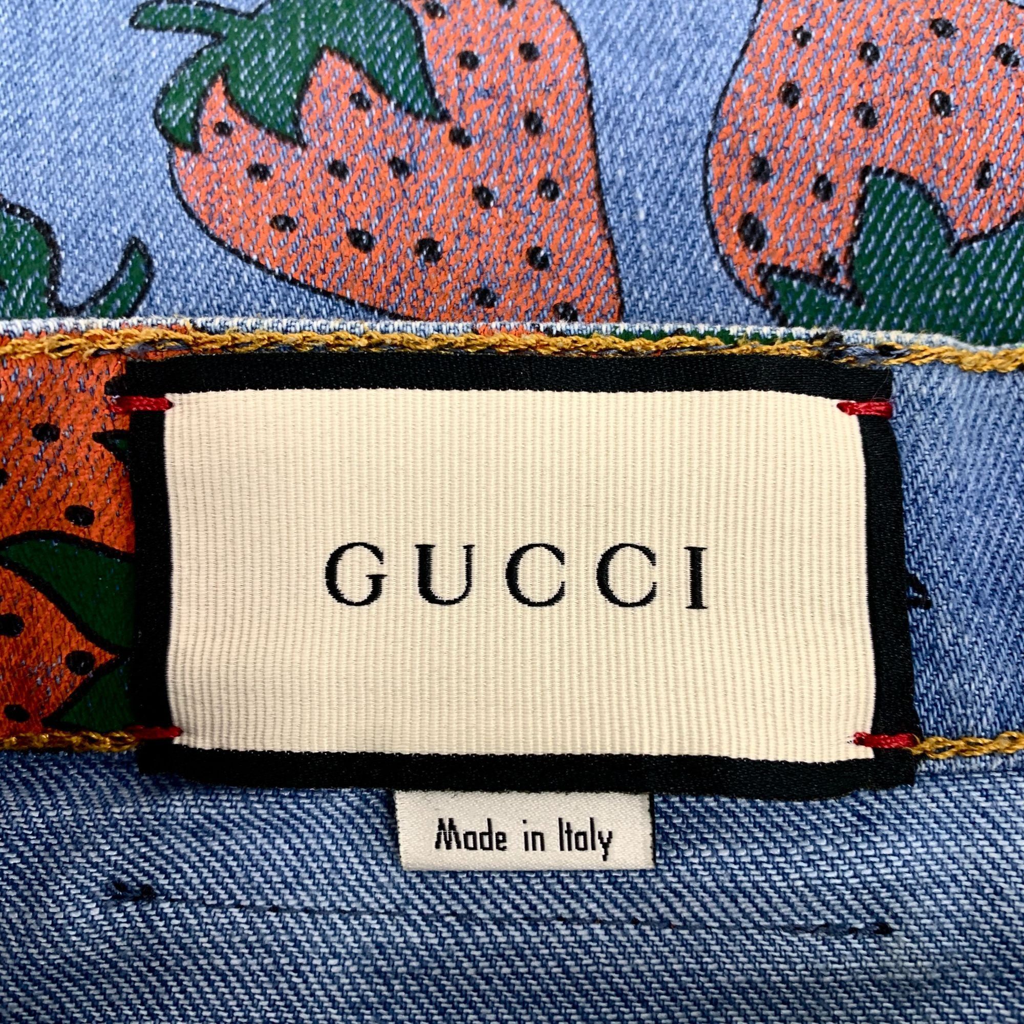 Gucci Gucci Blue Strawberry Print Cotton Denim Skirt Size 40M Made Size 40" / US 18 - 2 Thumbnail
