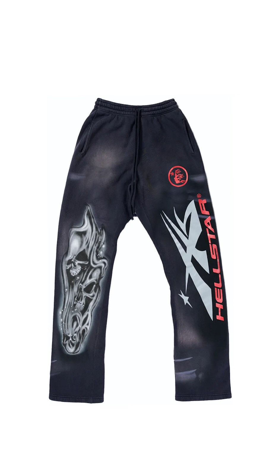 image of Airbrushed Skull Hellstar Sweatpants (Flare Bottom) in Black, Men's (Size 30)