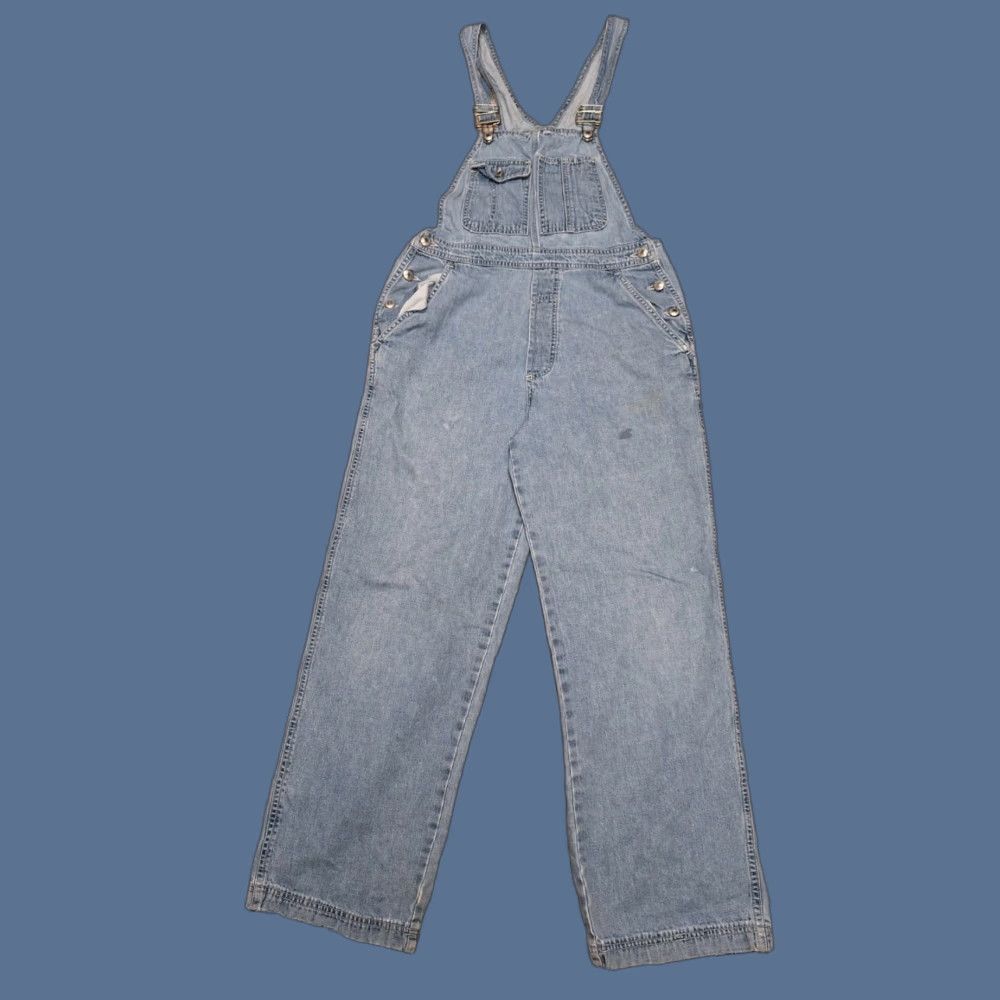 VINTAGE Gap Overall Denim One-Piece Jeans Women’s Small Blue 90s Bohemian Grunge Hippie Distressed Stains Adjustable Wide-Leg Casual Travel Workwear