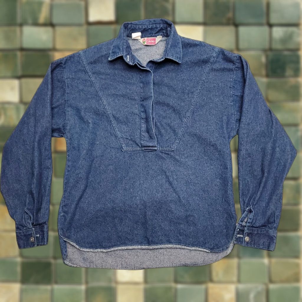 Vintage VINTAGE Cameo Rose Shirt Women 6 Blue Denim Button Pullover Casual 100% Cotton Long Sleeve Collared Built-In USA Size M / US 6-8 / IT 42-44 - 1 Thumbnail