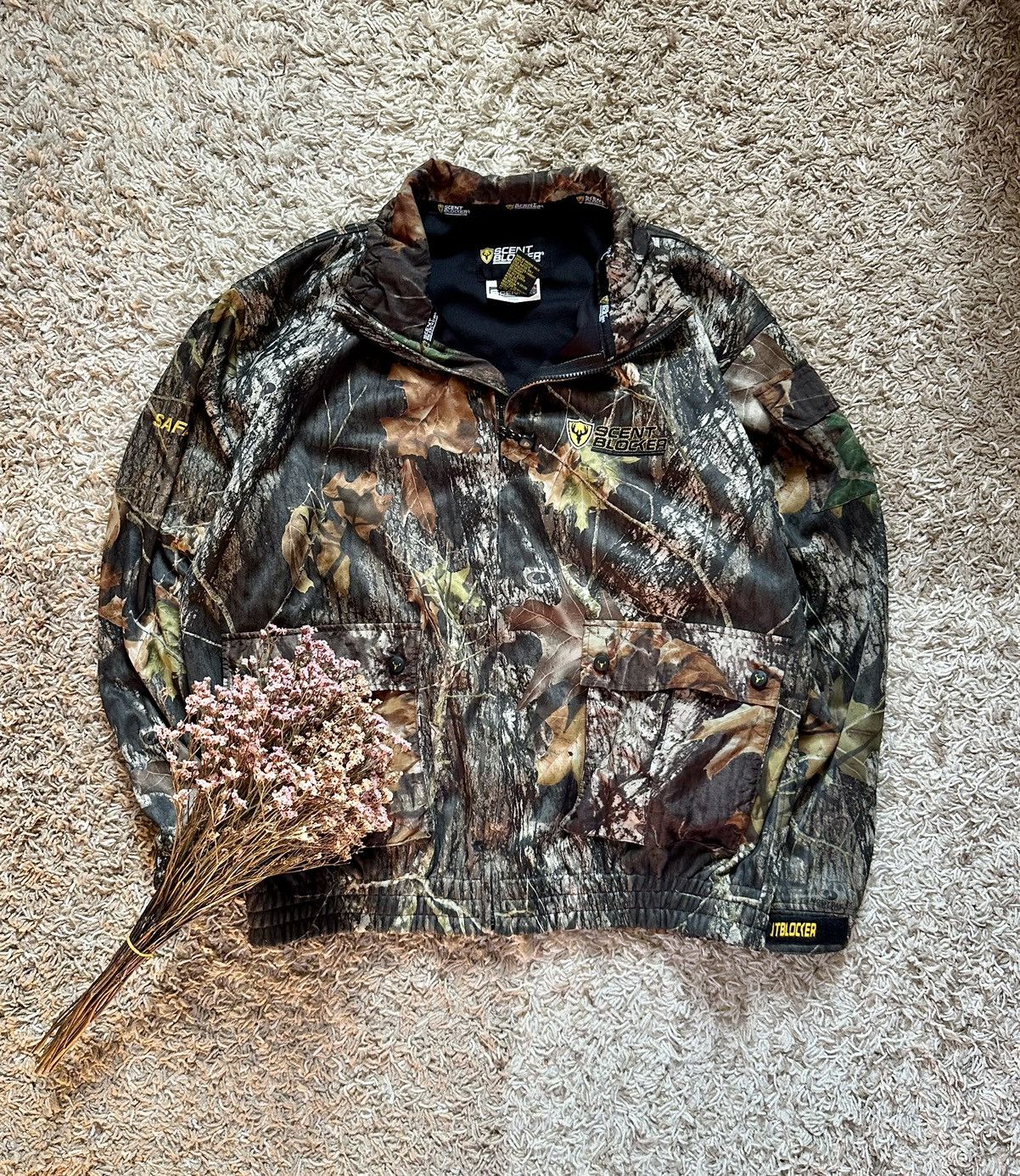 image of Military x Mossy Oaks Crazy Scent Blocker Camo Safari Mossy Oak Zip Up Jacket Logo, Men's (Size XL)