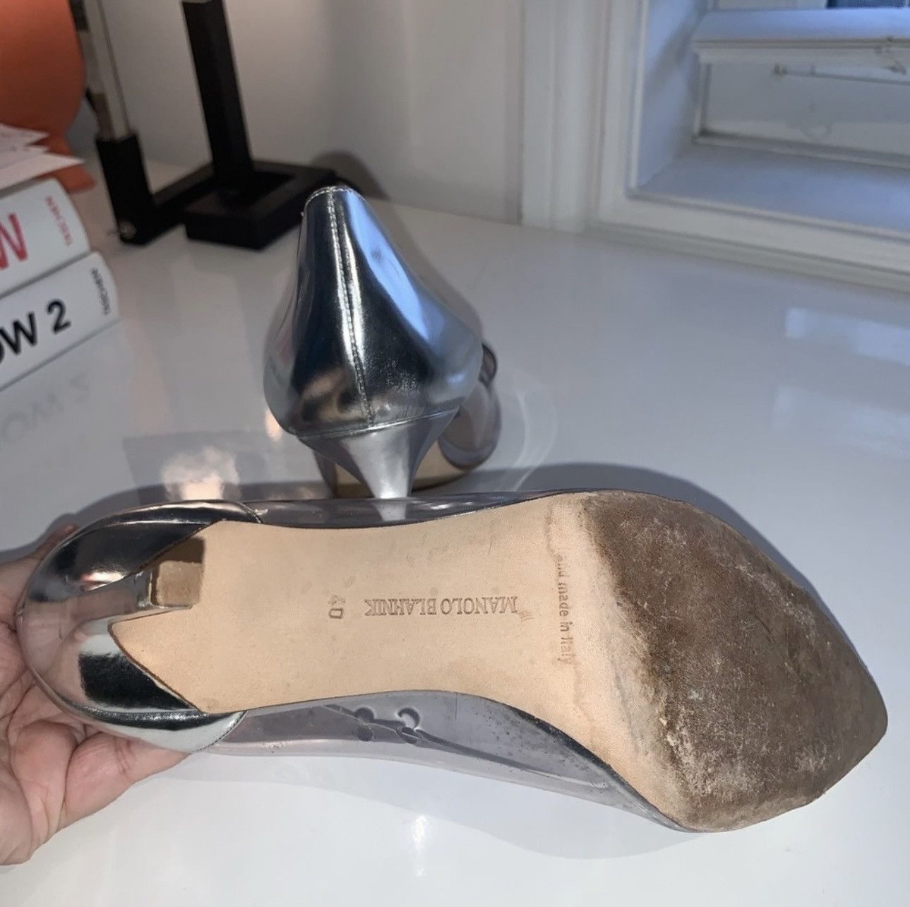 Manolo Blahnik MANOLO BLAHNIK Pacha Pump in clear Pvc and silver captoe Size US 10 / IT 40 - 12 Thumbnail