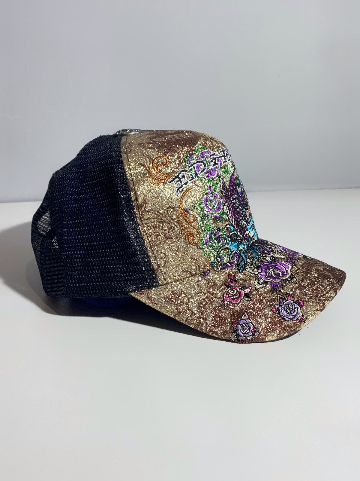 Ed Hardy Vintage Ed Hardy Y2k Golden Shimmer Trucker Hat Cap Japan Size ONE SIZE - 4 Thumbnail